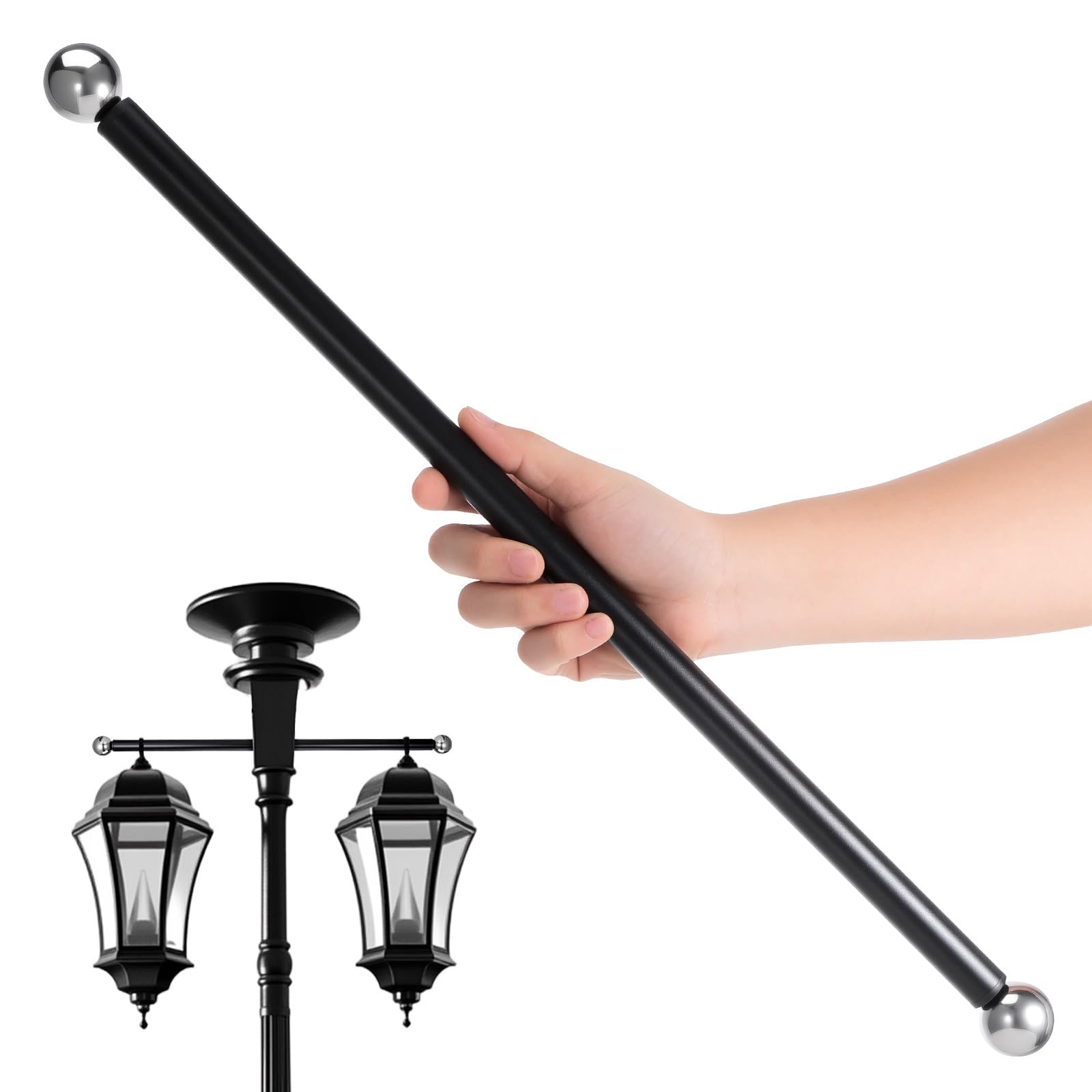 iplusmile Lamp Post Cross Arm Replacement: 22 Cross Arm Ladder Rest Handle with Removable Decorative Spheres for Outdoor Lamp Po