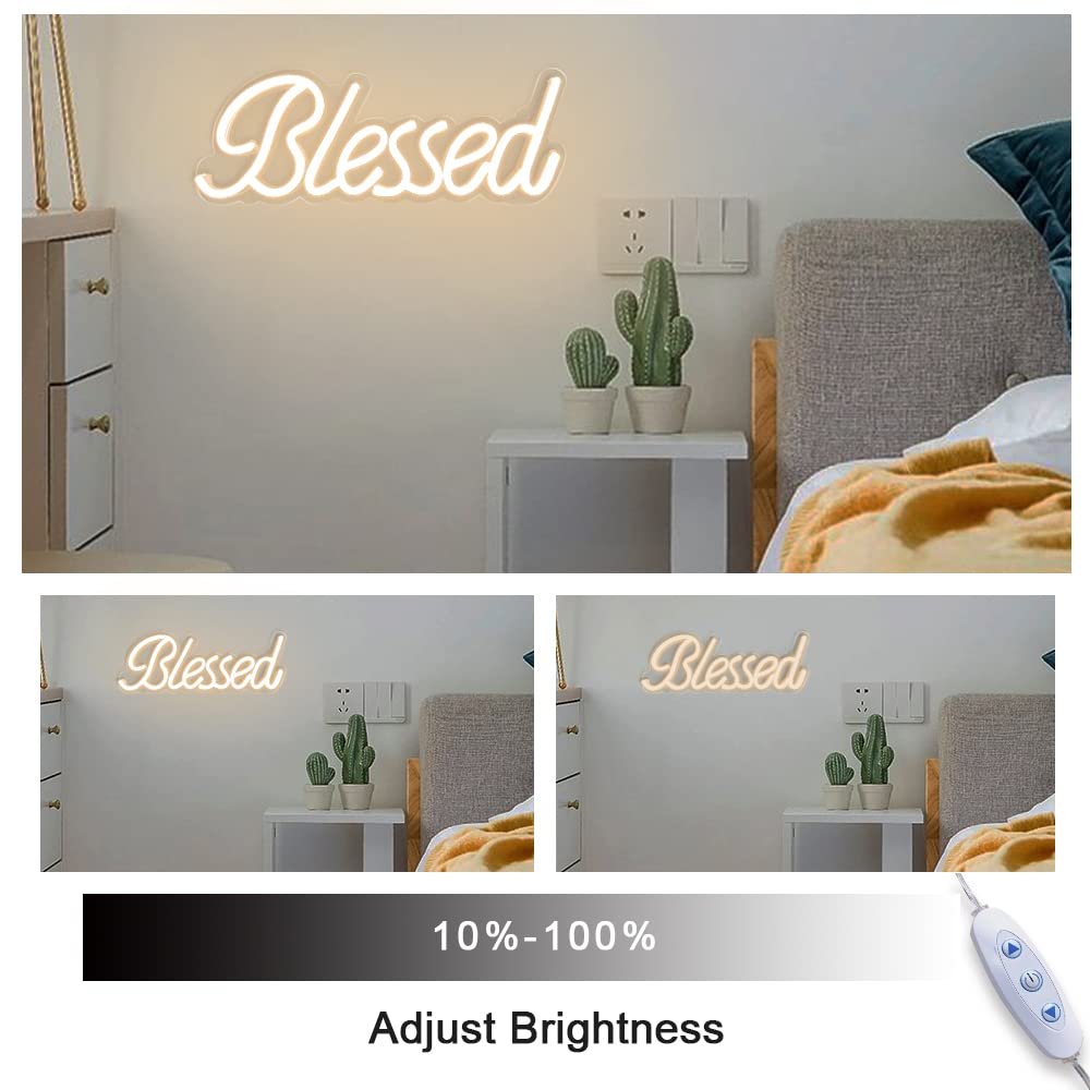Colysor Blessed Neon Sign, LED Wall Decor, 17x7 inches, Warm White, 5V USB Powered, Model CL-002