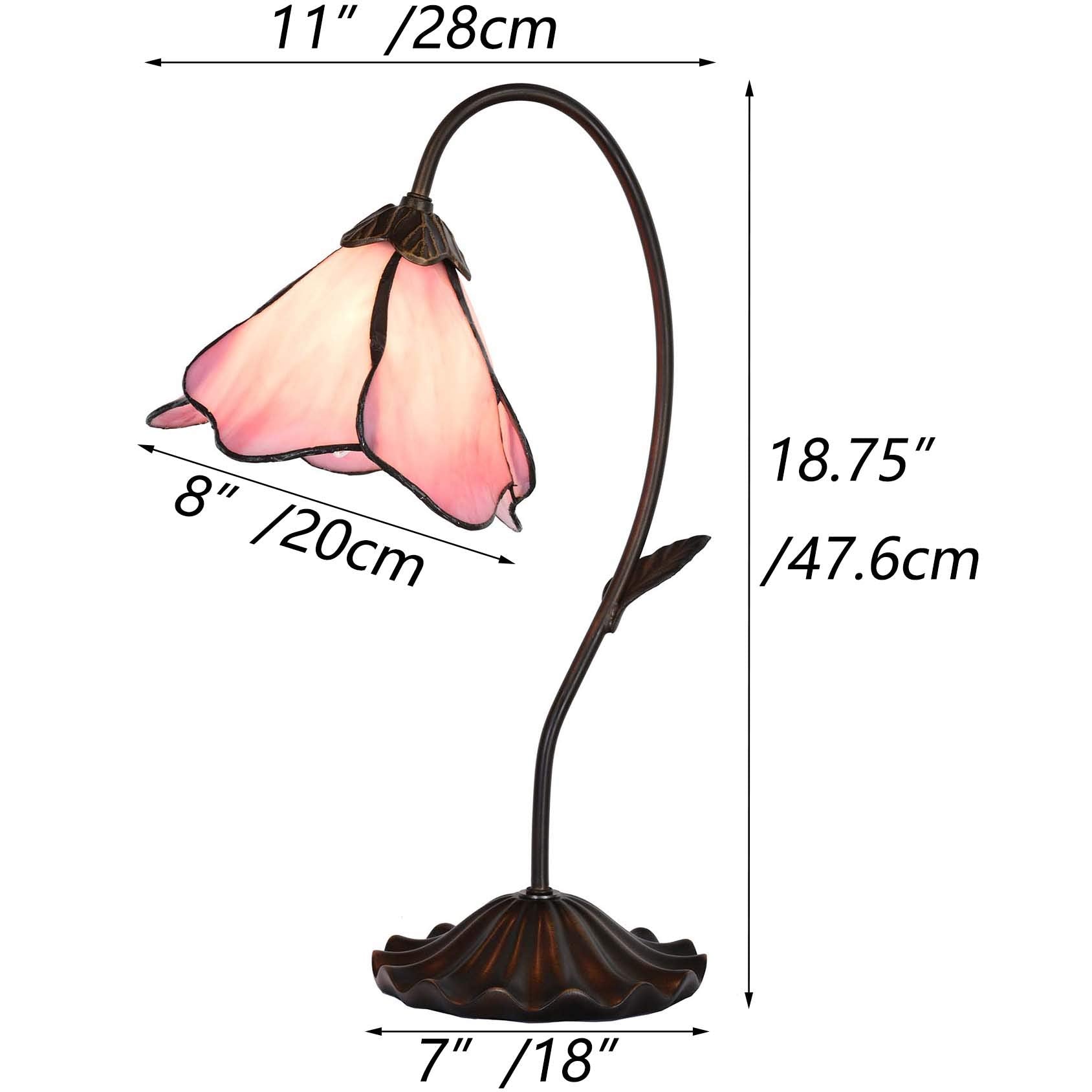 Bieye L10810 Flower Tiffany Style Stained Glass Table Lamp With 8-Inch Wide Bent Glass Lampshade Lily Pad Base (1-Light, Pink)