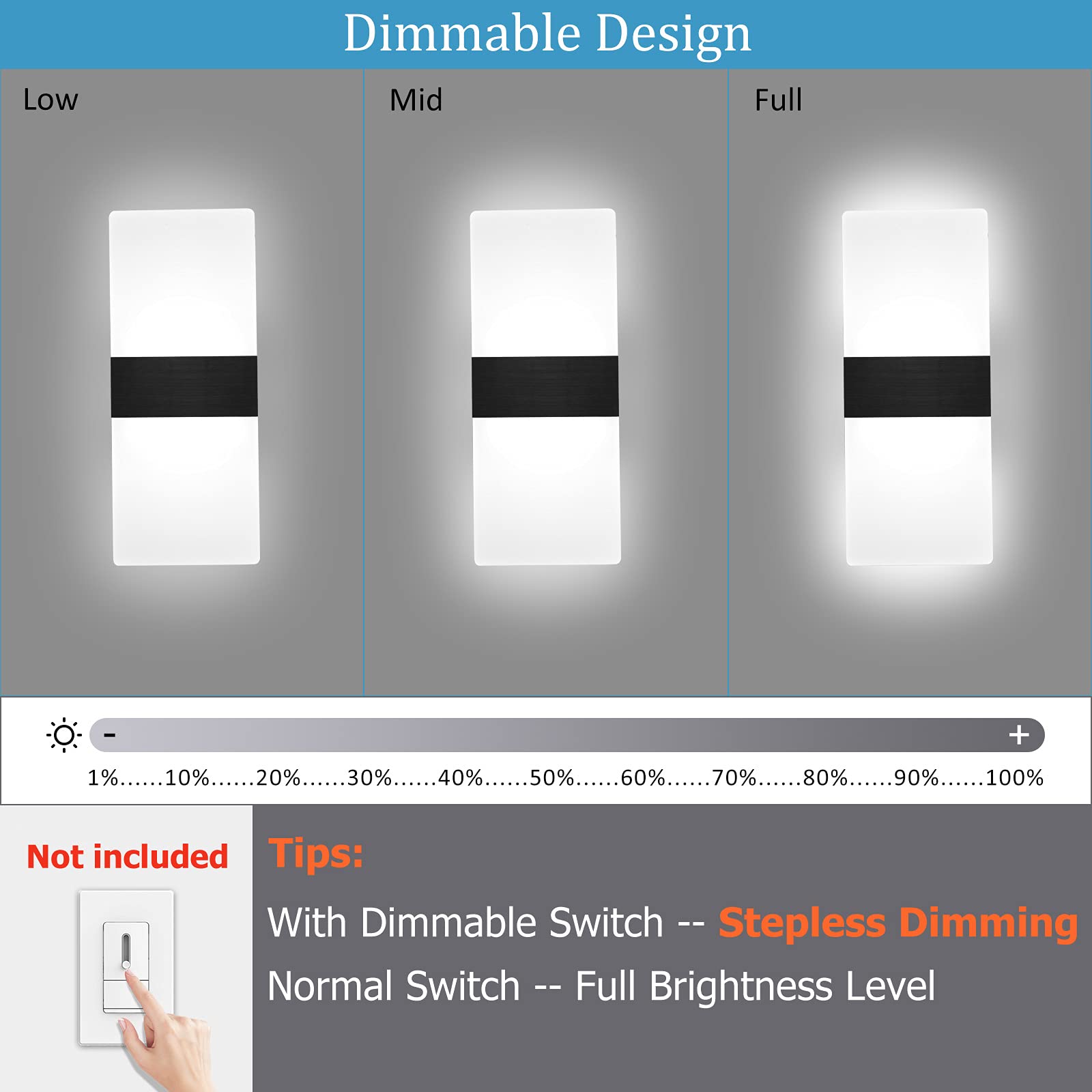 Lightess Modern Wall Sconces 2-Pack LED Lamp 12W Hardwired Aluminum Black Warm White Model 9930077-BJ