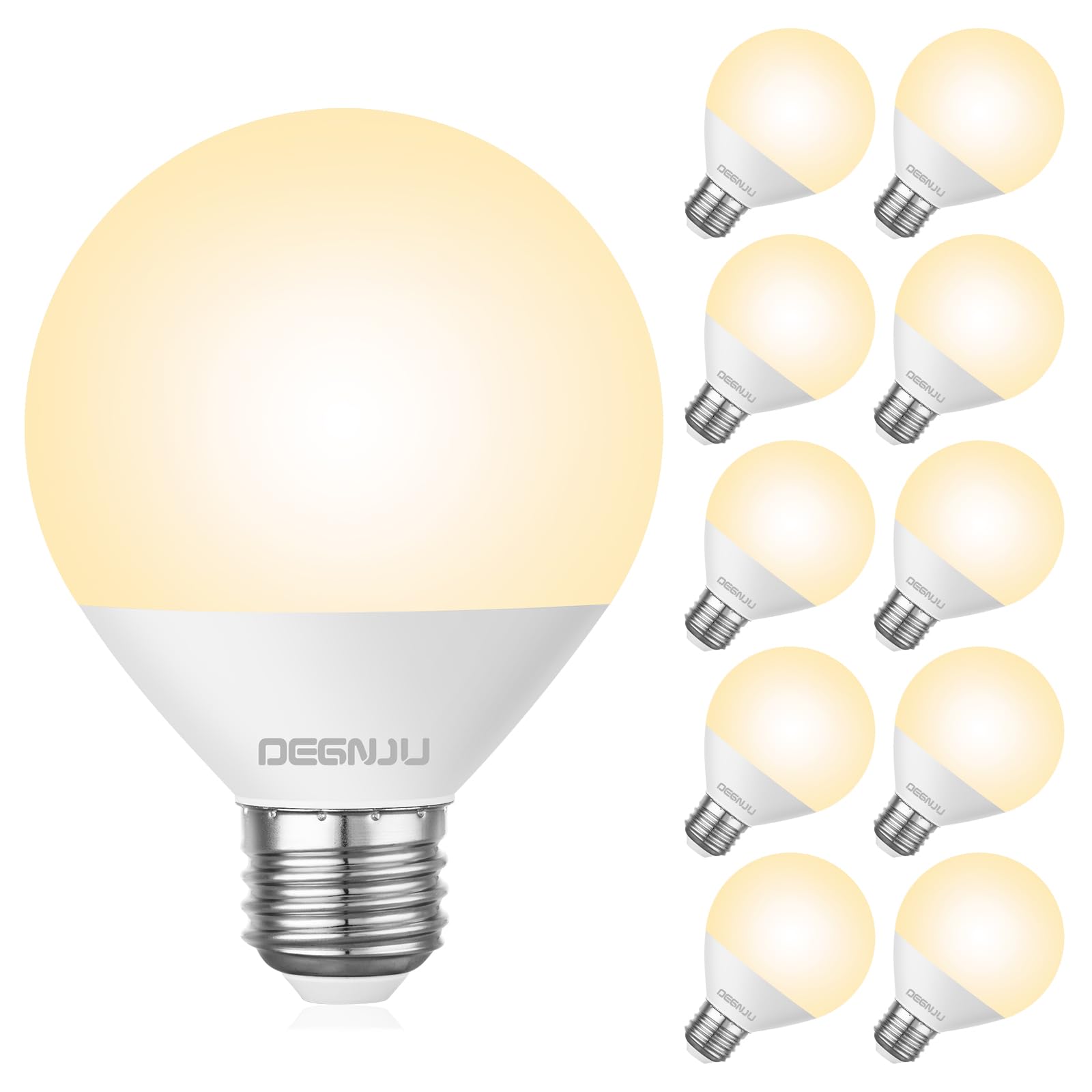 Degnju Led Vanity Light Bulbs, 60W Equivalent, Bathroom Light Bulbs 2700K Soft White, 800 Lumens, G25 Globe Bulb For Makeup Mirr