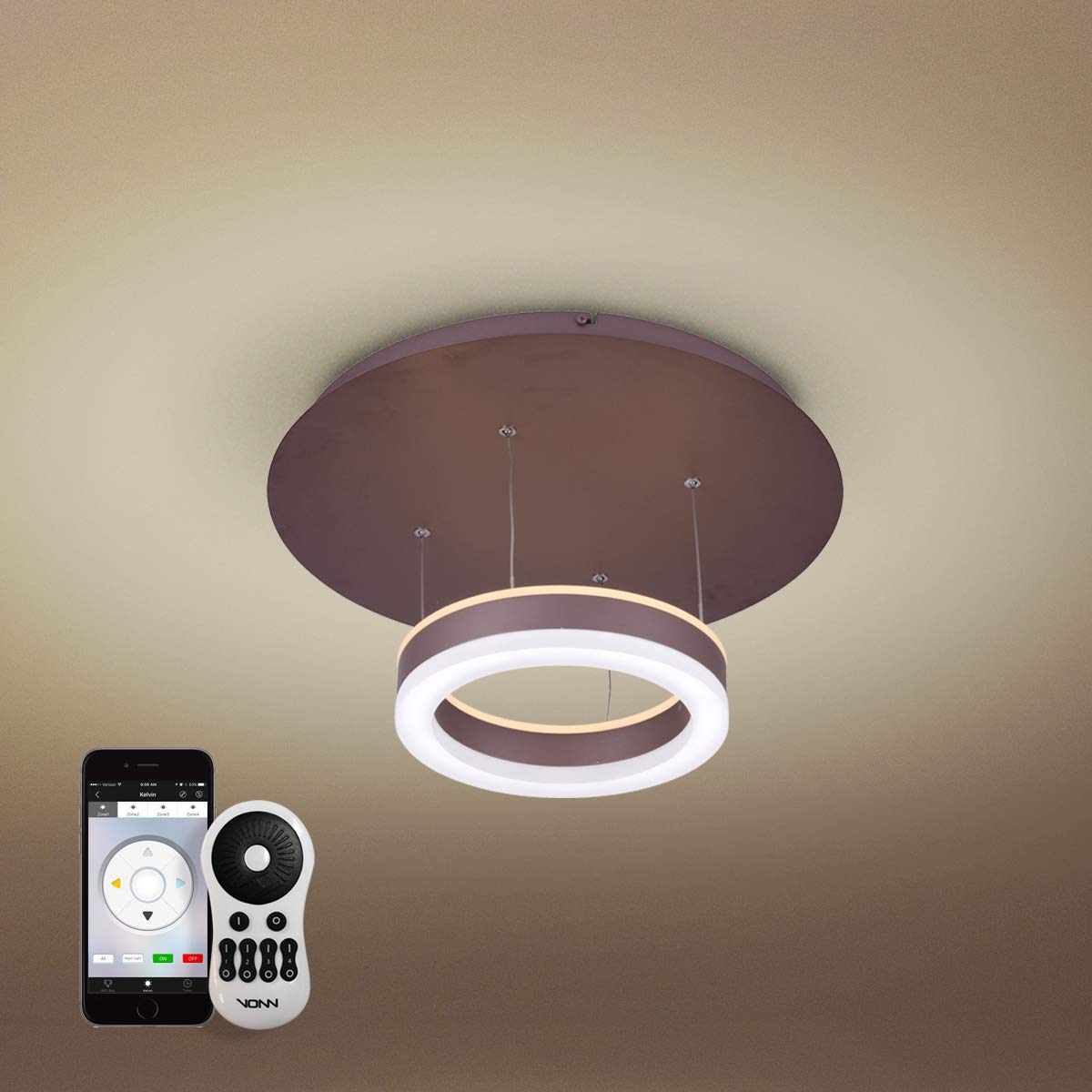 Vonn 11" Wifi-Enabled Tunable White Led Pendant Light, Mocha, Aluminum, Color-Changing Fixture
