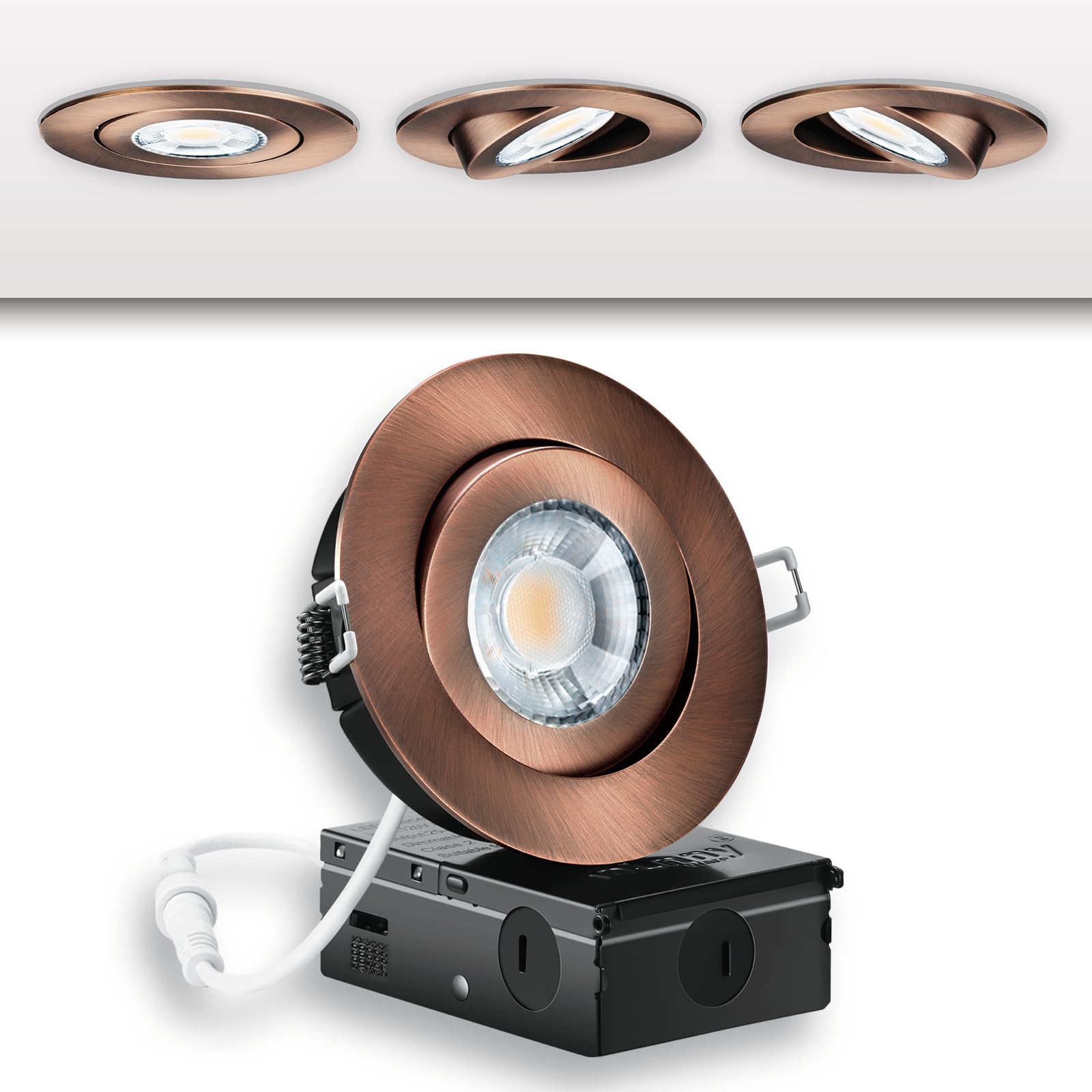 KnLnny Ware Oil Rubbed Bronze 4 Inch Led Recessed Lights 6 Pack, Eyeball recessed Lights, LED Gimbal,Ceiling Light with Junction