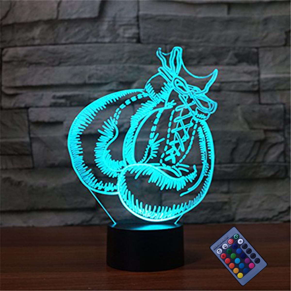 YTDZLTD 3D Boxing Gloves Night Light, 16 Colors, USB Powered, Remote Control, Acrylic, Black, Model 3DLP-1