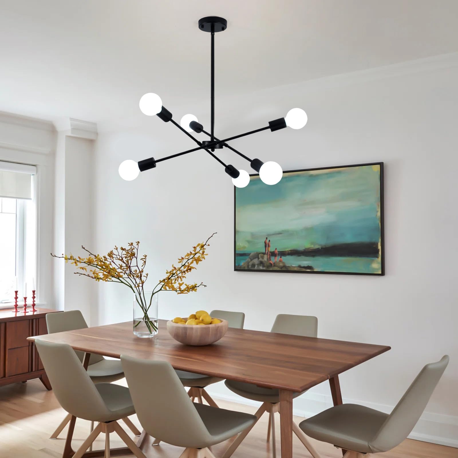 Lxwnyy Sputnik Chandeliers- Modern Sputnik Ceiling Light Fixture 6 Lights For Living Room - Industrial Black Sputnik Light For D