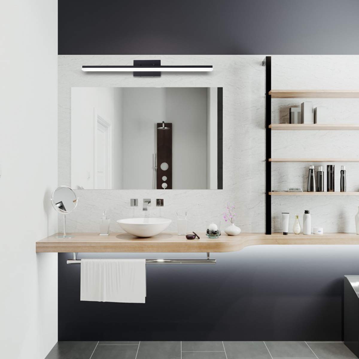 Mirrea 36In Modern Led Vanity Light - Dimmable 36W Black, Warm White 3000K For Bathroom