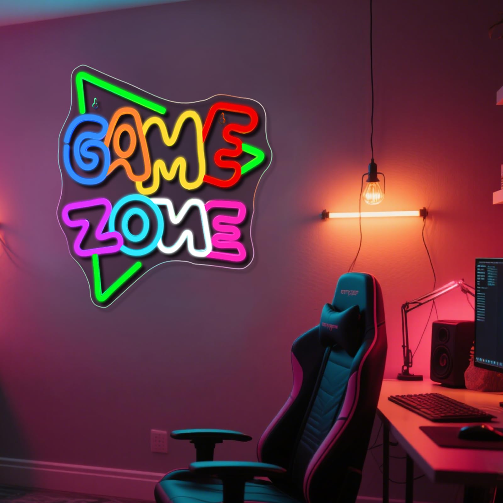 gamerneon Neon Sign for Gaming Room Decor - 12.6x13.78 inches - Colorful Green Game Zone - Model gamerneon-36