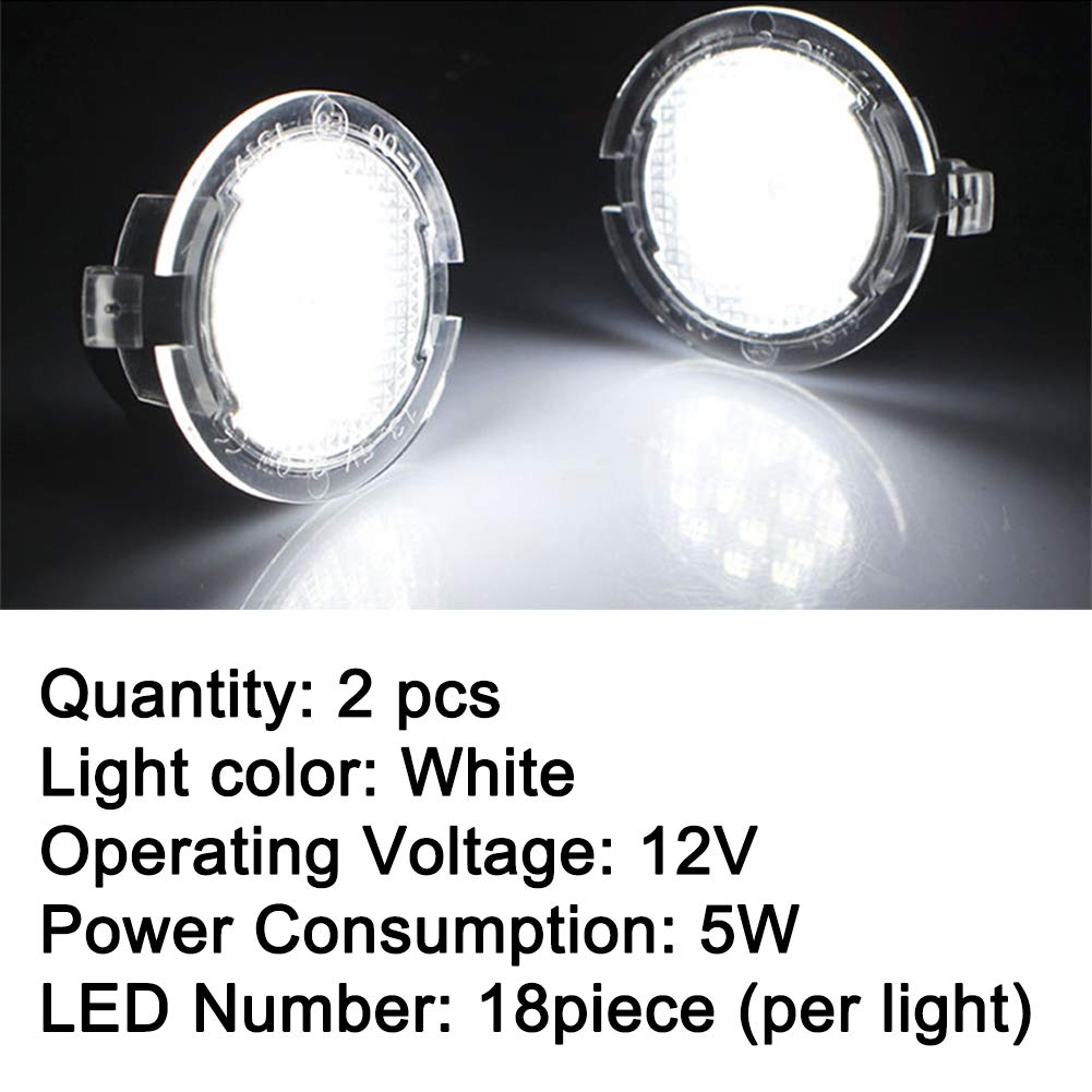 KURL-T Full LED Side Under Mirror Puddle Light for Ford F-150, Expedition, Explorer, Edge - Waterproof White Replacement, 2 pcs