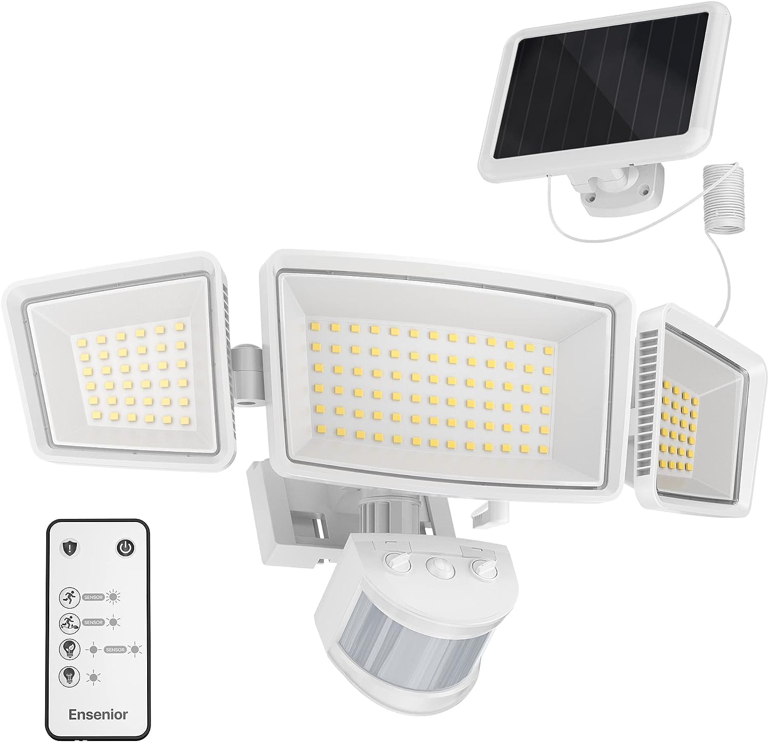 Ensenior 5 Motion Sensor Solar Security Light, 1800LM, 270° Wide Angle, IP65 Waterproof, 1 Pack, White, Model AQ1-SOL-WH