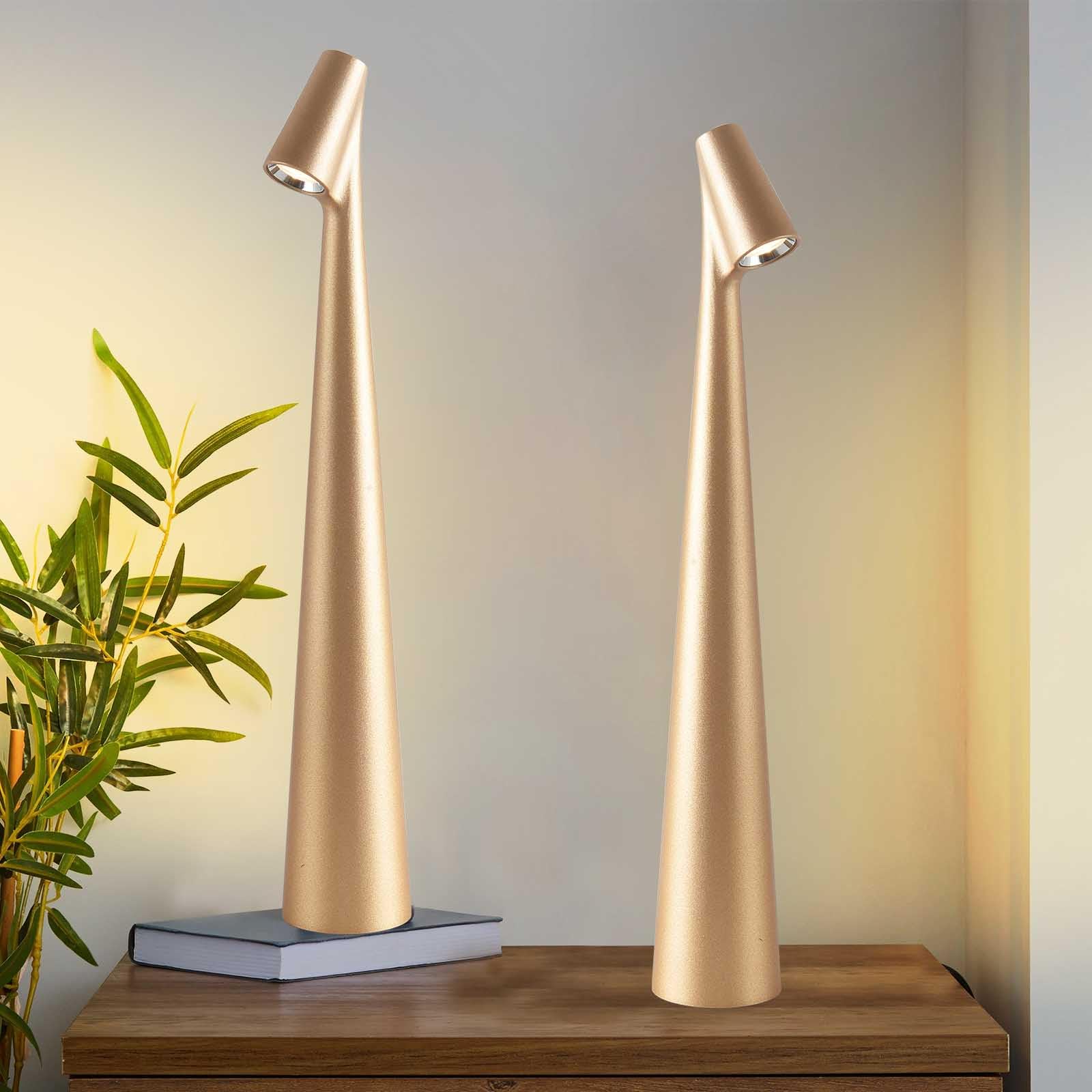 Hebangya Cordless Table Lamps Set of 2, 3 Levels Brightness, Rechargeable, Gold, Model GTL01