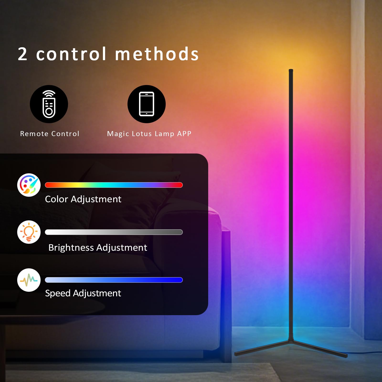 Tyute Smart RGB Floor Lamp with Remote Control, Color Changing LED, App Compatible, Black
