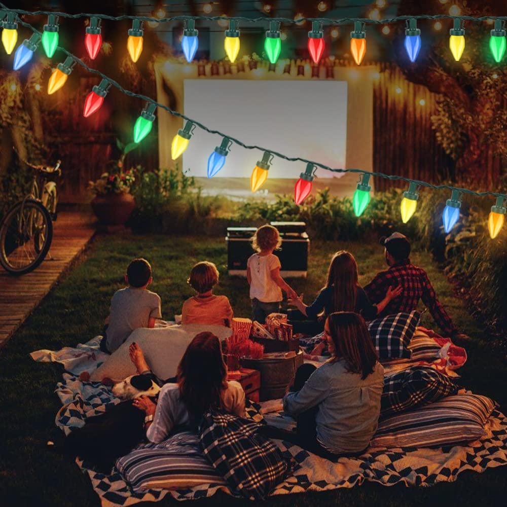 50 Led C7 Christmas Lights,24Ft C7 Christmas Lights Battery Operated C7 Christmas String Lights Remote Timer 8 Lighting Modes For Indoor Outdoor Xmas Tree Garden Patio Party Christmas Decorations