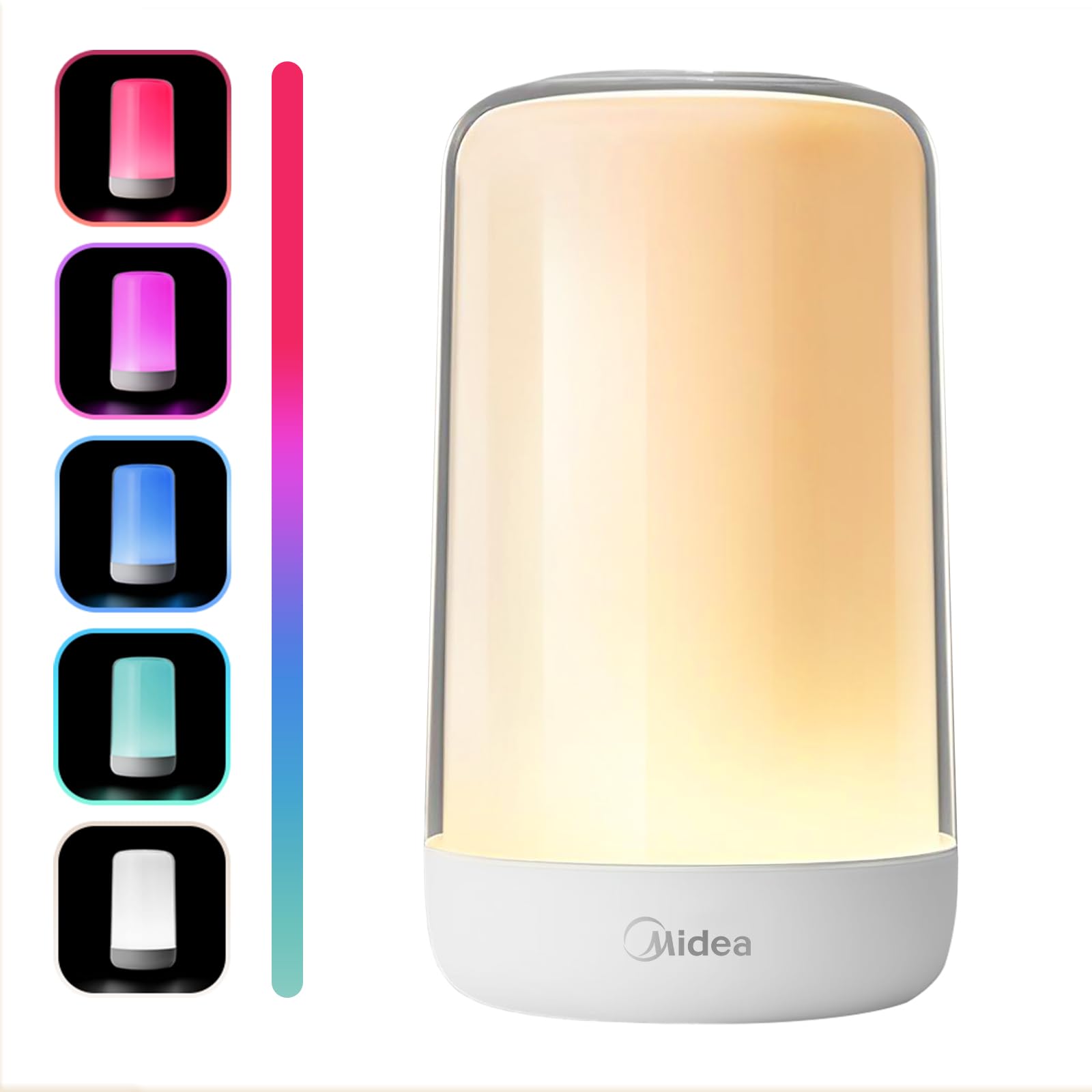 Midea RGB Touch Lamp, 1200mAh Rechargeable, Dimmable, Portable, Baby-Safe Material, Model MYD-2Y1, White/Warm/Natural