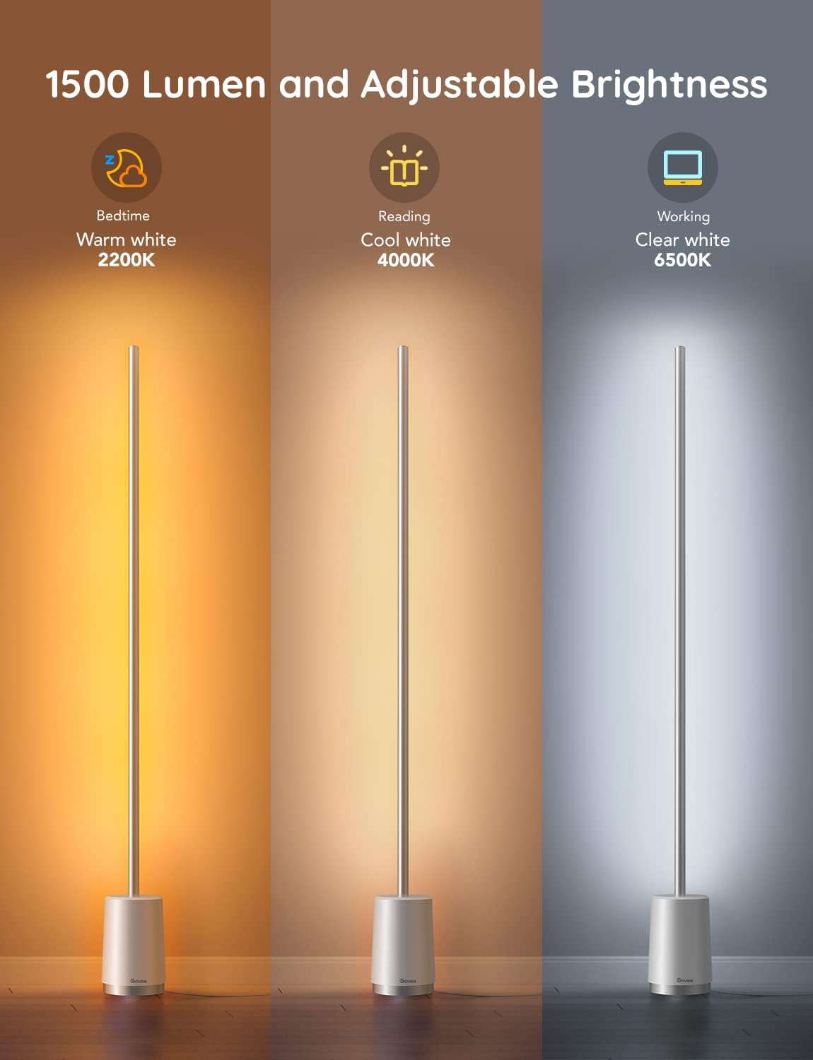 Govee Floor Lamp, RGBIC Lyra Color Changing Corner Lamp, Modern LED Lights with Wi-Fi App Control, 64+ Scene, DIY Modes, Music S