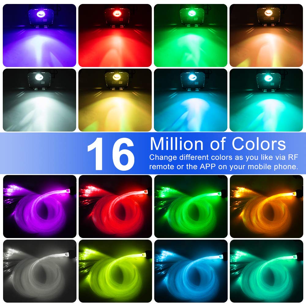 AZIMOM Fiber Optic Starlight Kits, 50W, 800pcs, 0.03in x 13.1ft, Sound Activated, Bluetooth Control, Black, Model Q