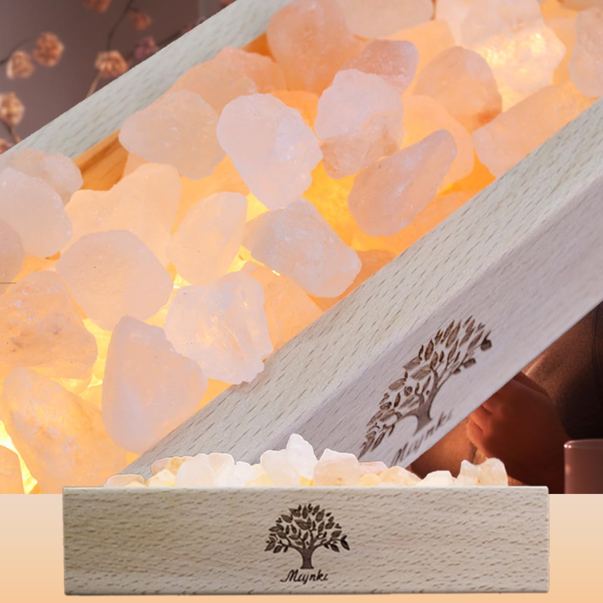 Mlynkl Essential Oil Diffuser-Salt Lamp Aromatherapy Diffuser-Natural Pink Himalayan Salt Lamp 300G With Wooden Base & Warm Ligh