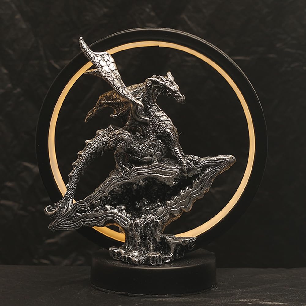 Hmusnwol Dragon Lamp Collectible Decor-Dungeons and Dragons Gifts - 6.15 inch LED Circle Table Lamp for Dragons Lover,Bedroom/Bo