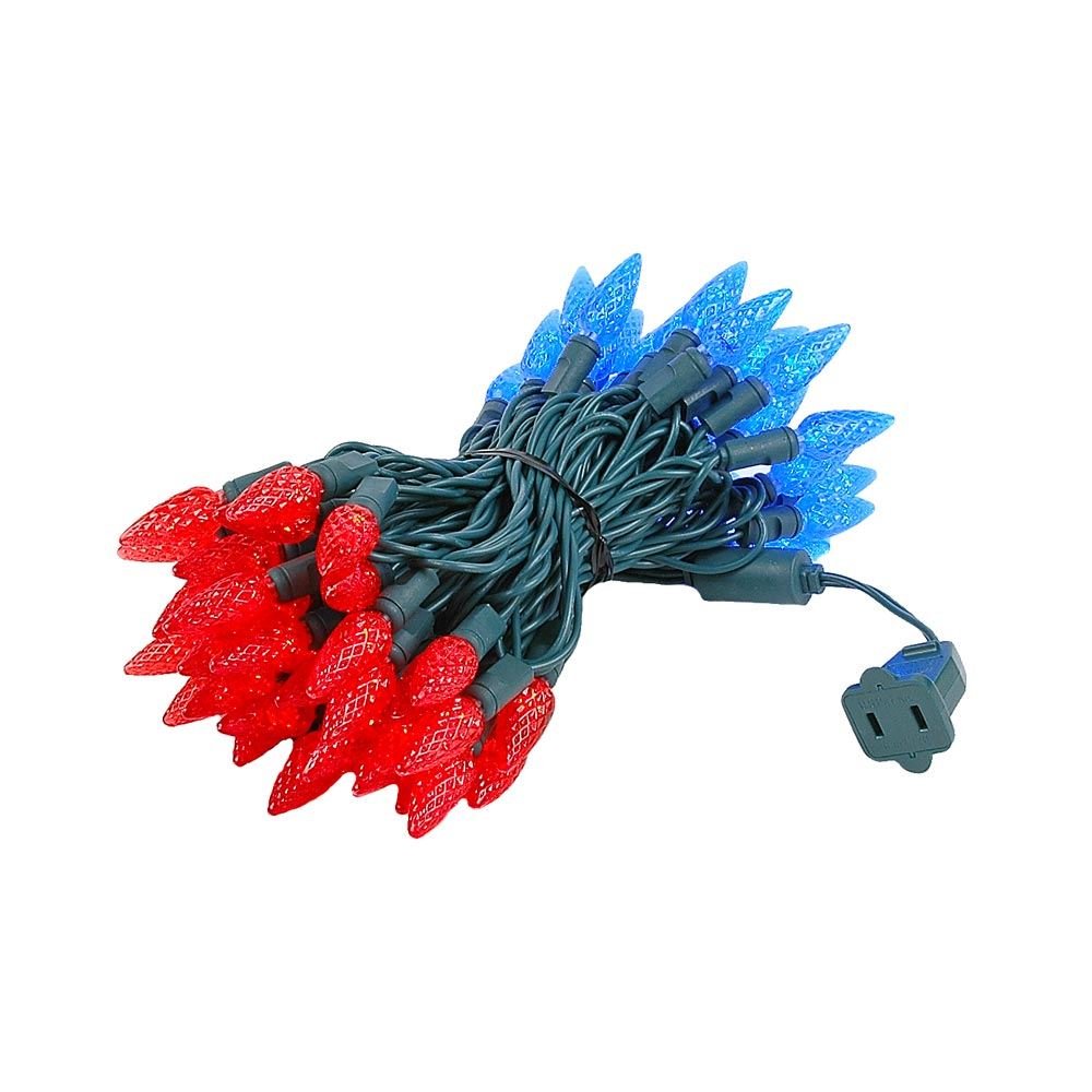 Novelty Lights C6 LED Christmas Mini Light Set, 70 Lights, Commercial Grade, 24 Feet, Red/Blue, Green Wire