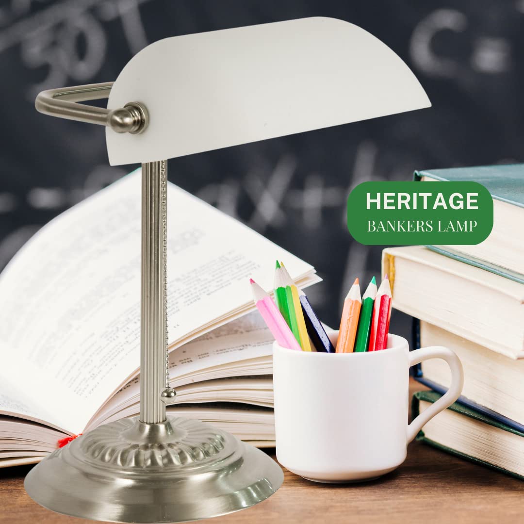 Lightaccents Bankers Lamp Desk Lamp With White Glass Shade Bankers Lamp White - White Desk Lamp -Bankers Lamp For Desk Tradition