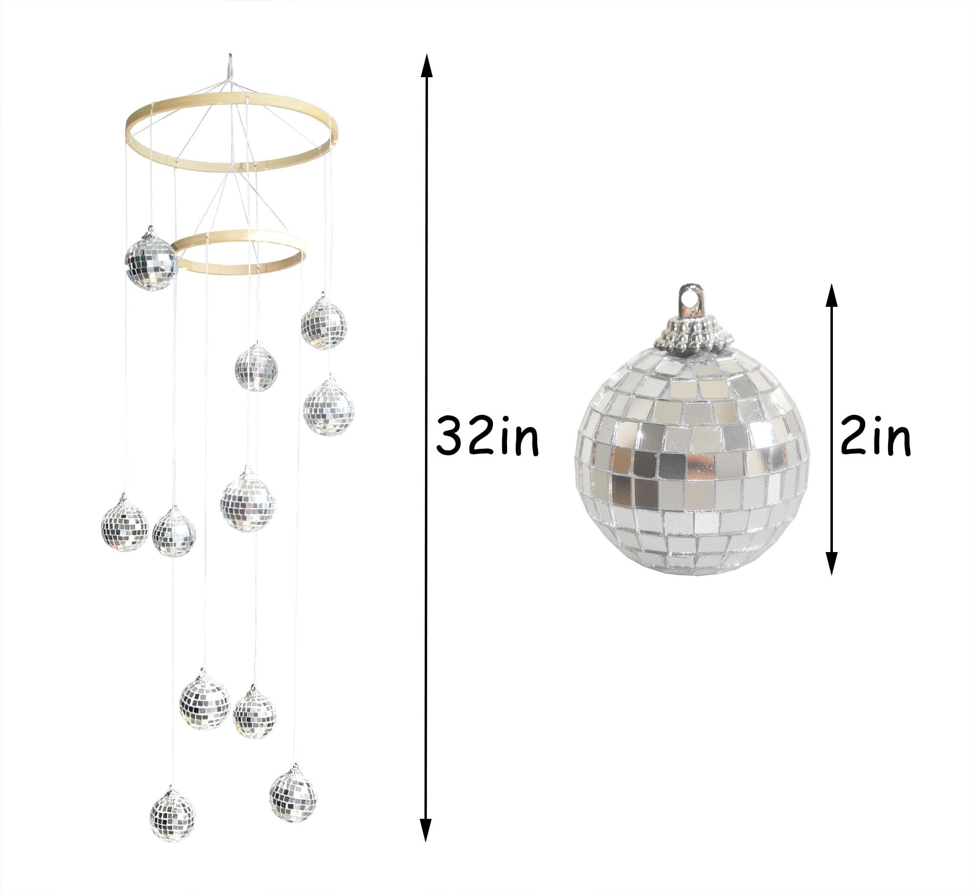 Rodudu Disco Ball Mobile Spiral Spinner 32" Bamboo Circle Decoration for Indoor/Outdoor Parties, Yard, Garden, and Festivals