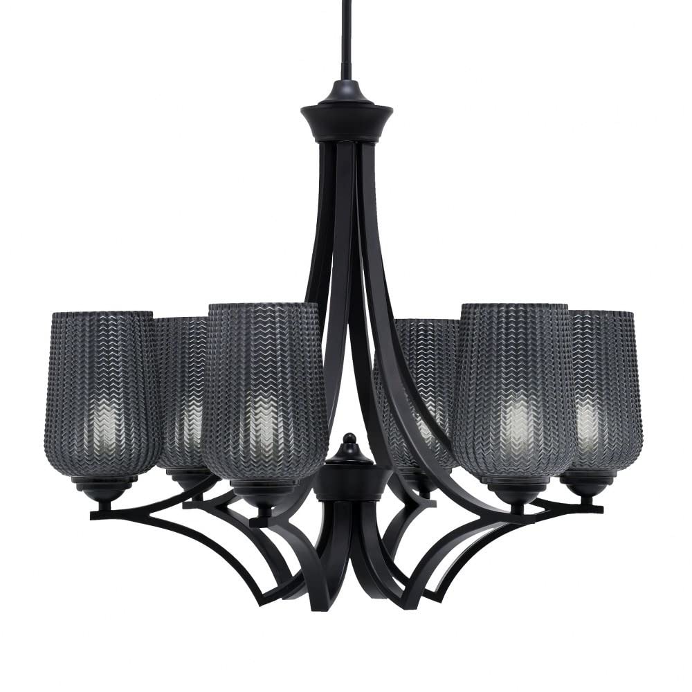Toltec Lighting 566-Mb-4252 Zilo - 6 Light Uplight Chandelier-23 Inches Tall And 25.75 Inches Wide, Finish Color: Matte Black, Glass Color: Smoke Textured