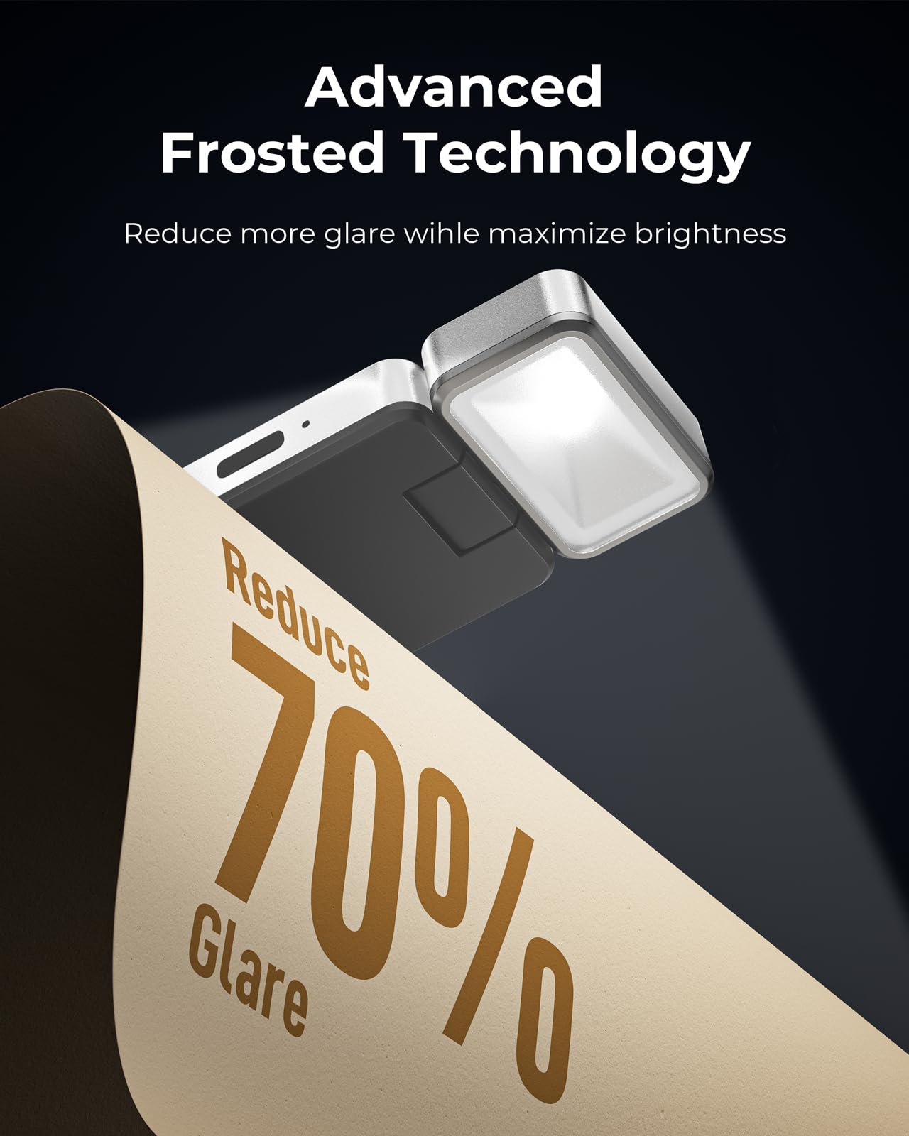 86lux Rechargeable Clip-On LED Book Light - 3 Color Temperatures, Stepless Dimming, Silver