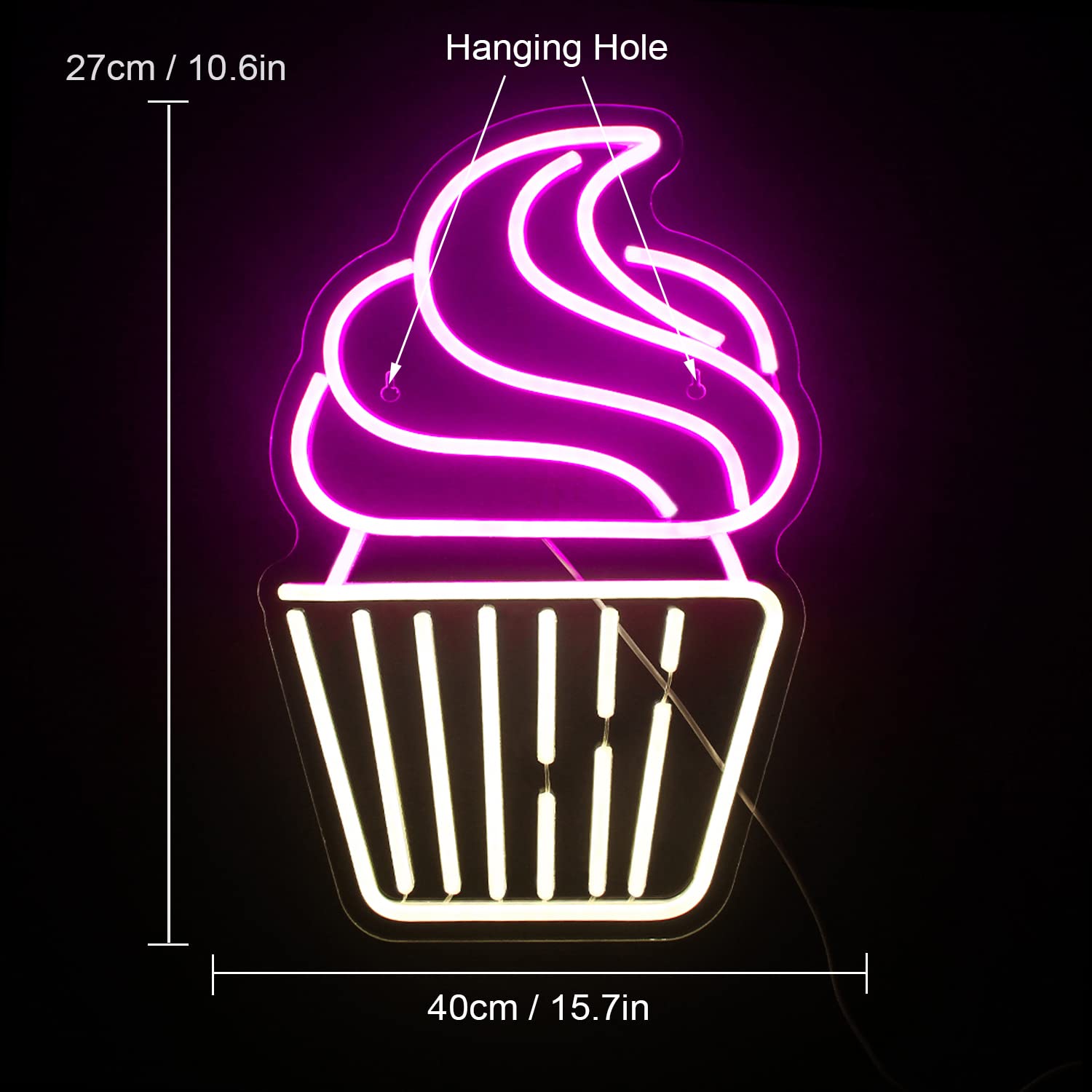 FAXFSIGN Neon Cupcake Sign - LED Wall Decor for Bakery, Cafe, Party - Pink & Warm White, Acrylic, Model AXFSIGN