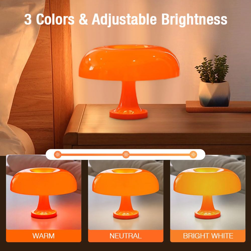 Retro Orange Mushroom Lamp For Bedroom Nightstand Mid Century Modern Table Lamp Decor Aesthetic Lighting Dimmable Mushroom Shape