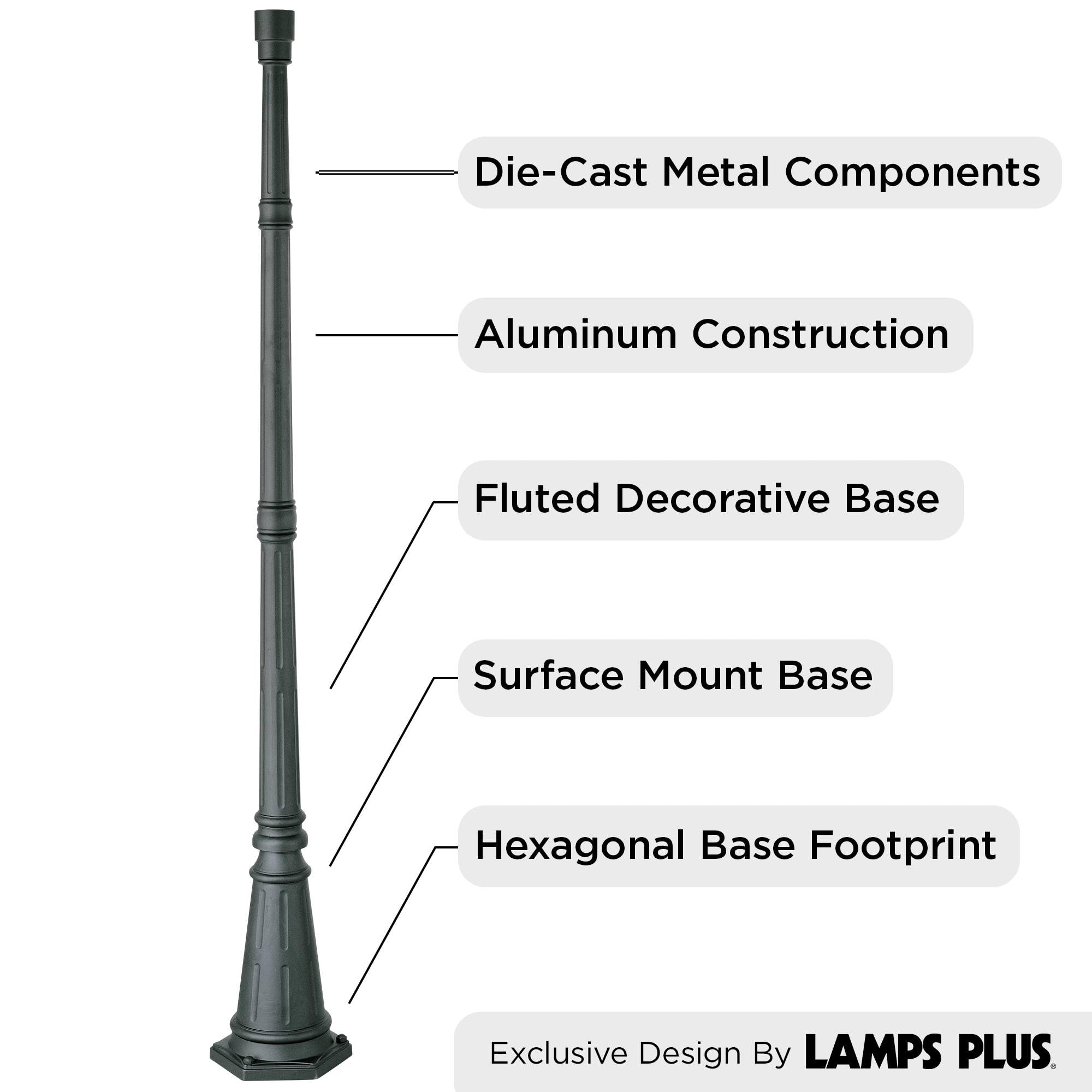 John Timberland Hepworth Traditional Outdoor Light Post And Cap Base Black Iron Aluminum Pole 76 3/4'' Accessory For Exterior Ho