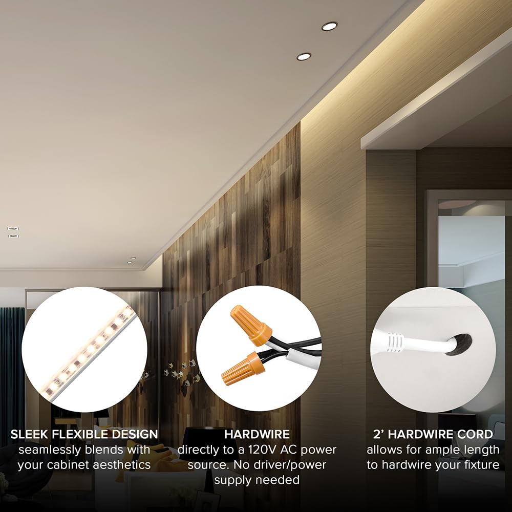 Maxxima 60 In. Hardwired Led Under Cabinet Strip Light, 2300 Lumens, 3000K Warm White, Kitchen And Living Room 120V White Cove L