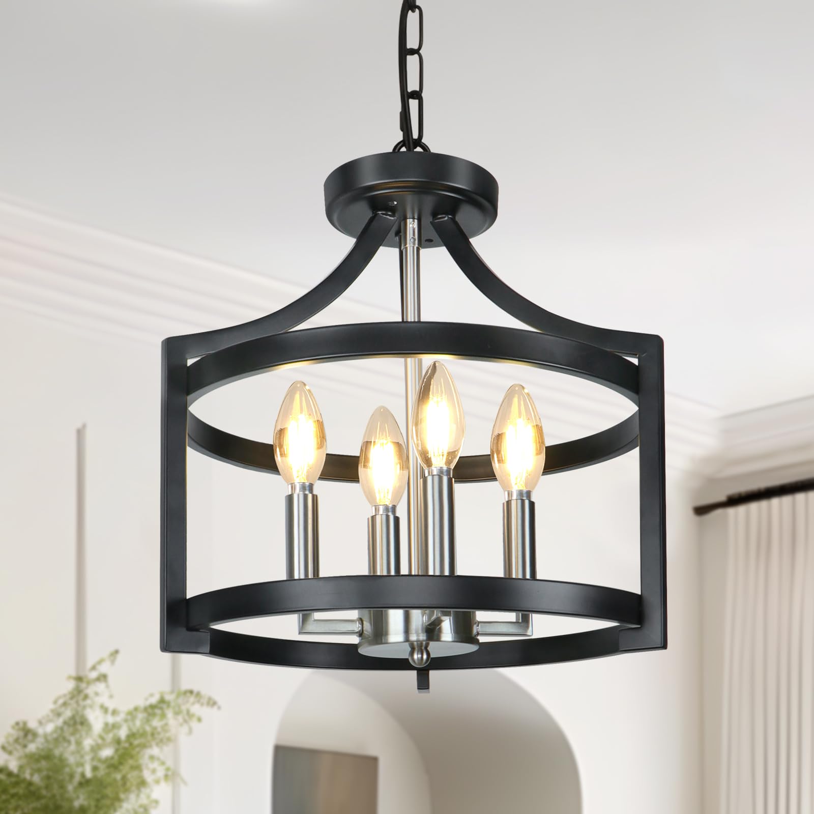 Kmaipem 4 Lights Farmhouse Chandeliers For Dining Room, Modern Chandelier Convertible Semi Flush Mount Ceiling Light Fixture For