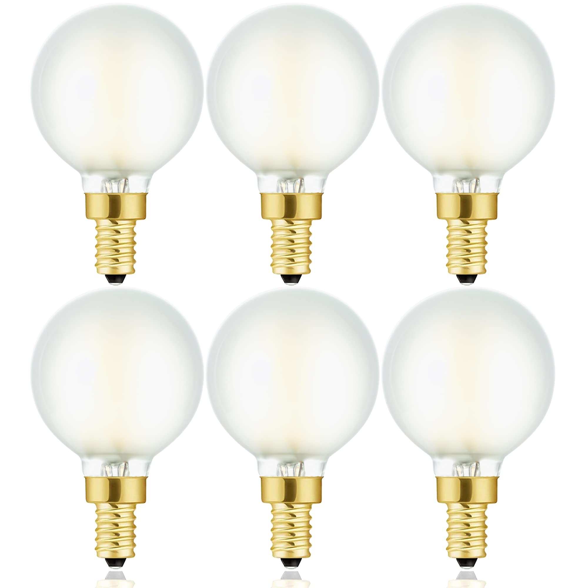 Leools LED Frosted Candelabra Bulbs, E12 4W (40W Equivalent), 2700K Warm White, Pack of 6, Glass g16.5 Vintage Filament
