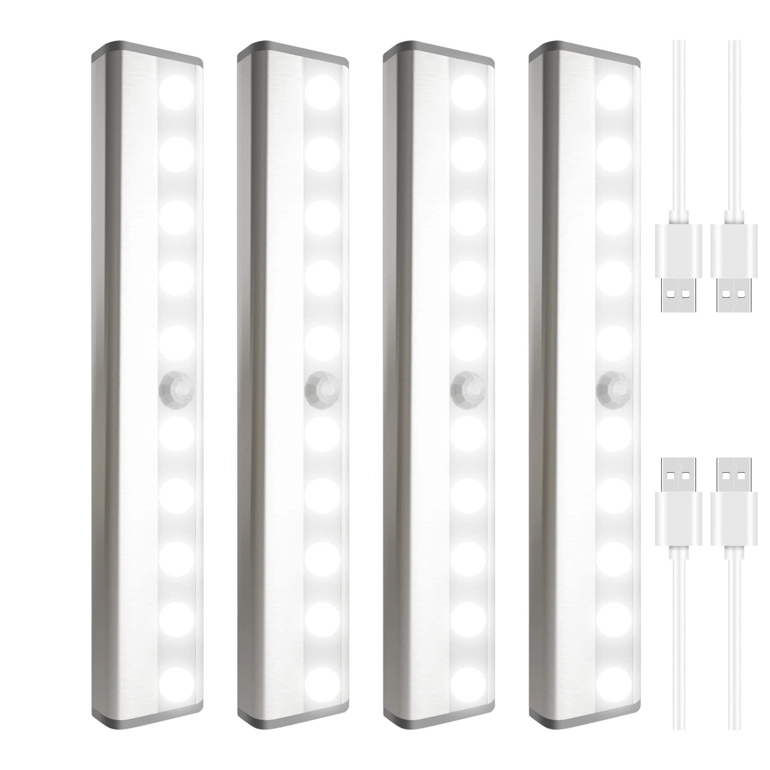 Sixdefly Led Closet Light  10 Leds Dimmer Usb Rechargeable Motion Sensor Light Under Cabinet Lighting  Wireless Stick-Anywhere Night Safe Light Bar For Wardrobe Kitchen