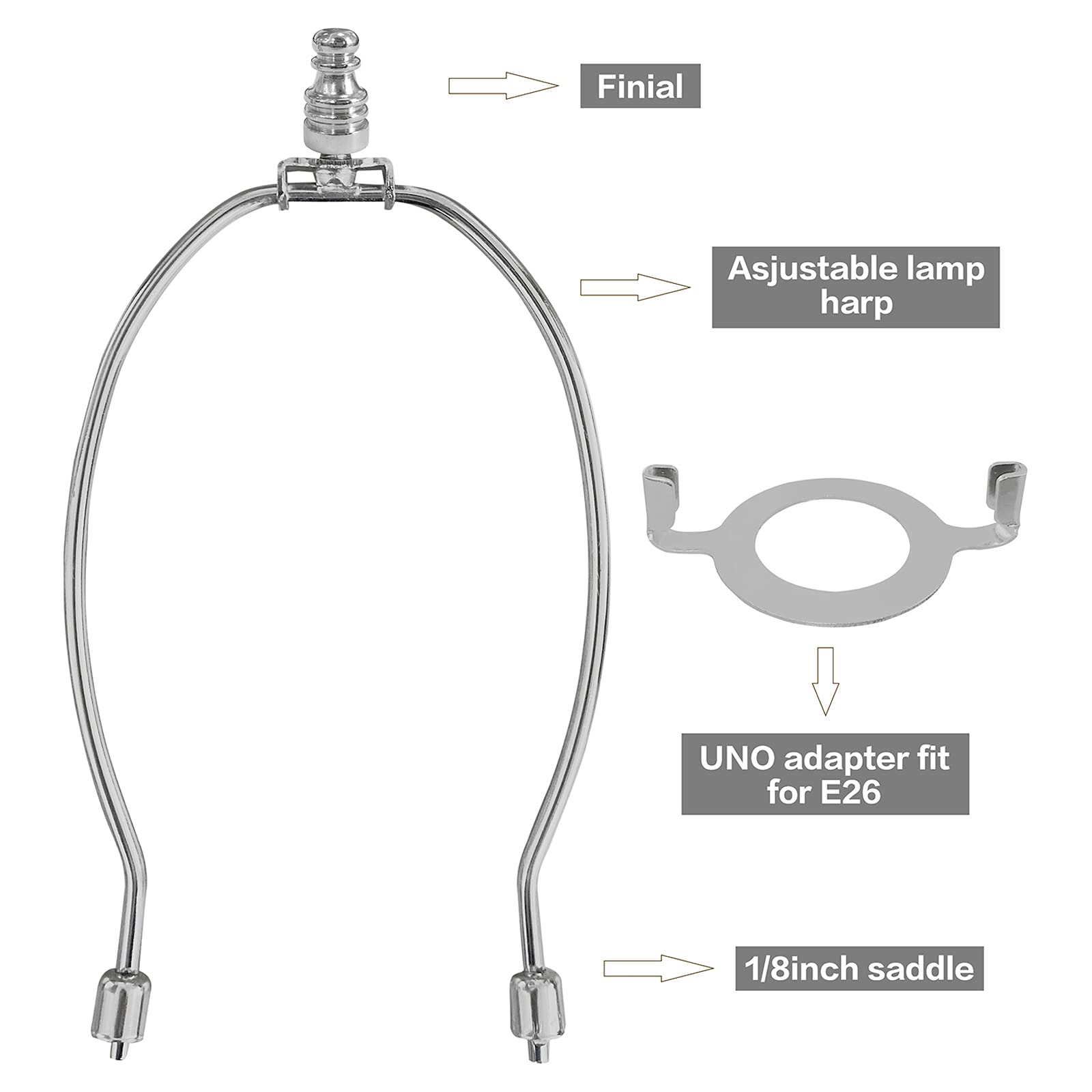 GIGIVOSHA Lamp Shade Harps Holder Kit, Adjustable E26 UNO Base, 10 Inch, Nickel - 2 Pack