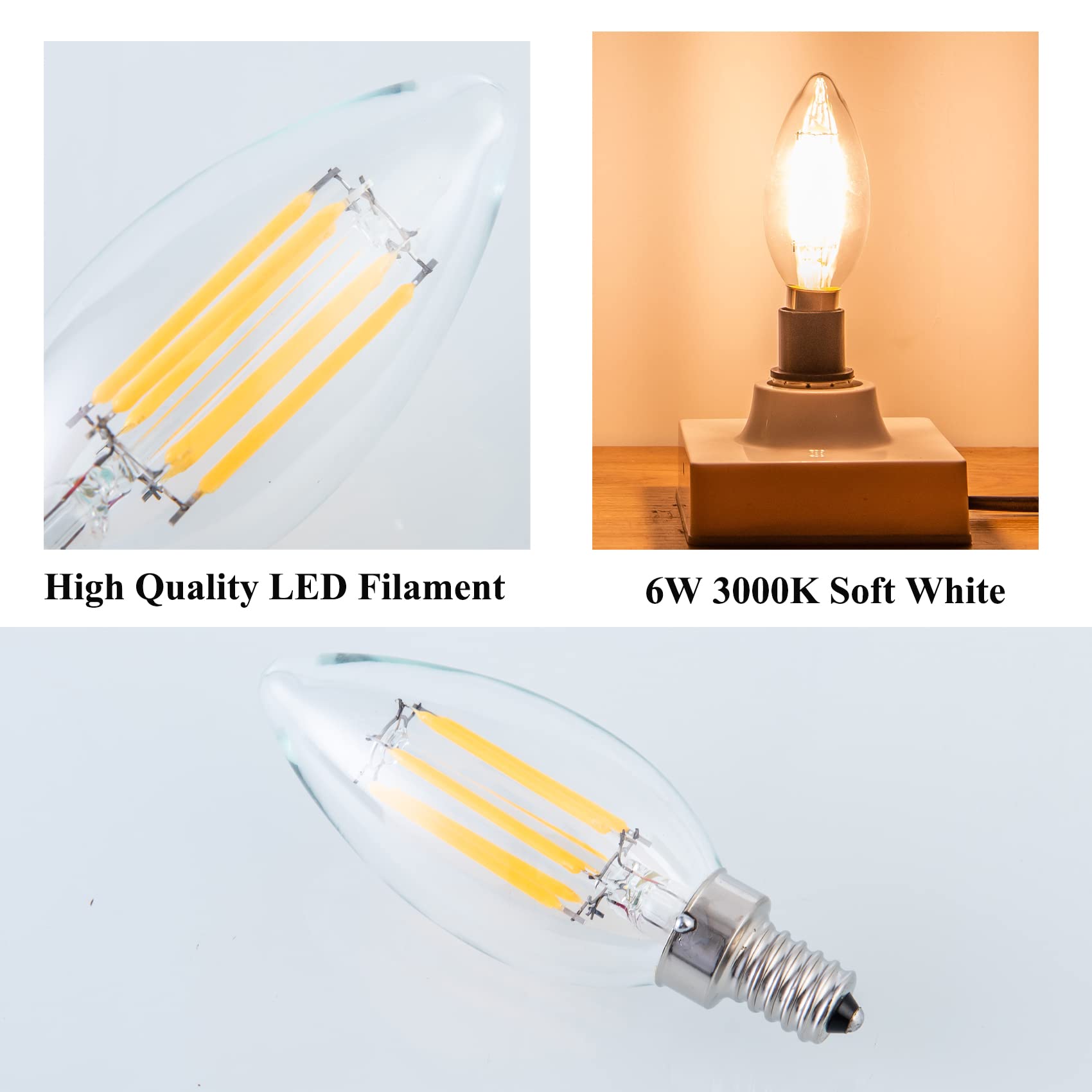 Shuwdkar Low Voltage Bulbs 12 Volt Candelabra Base Led Bulbs, 12V Candelabra Led Light Bulb 6W (60W Equivalent) Soft White 3000K