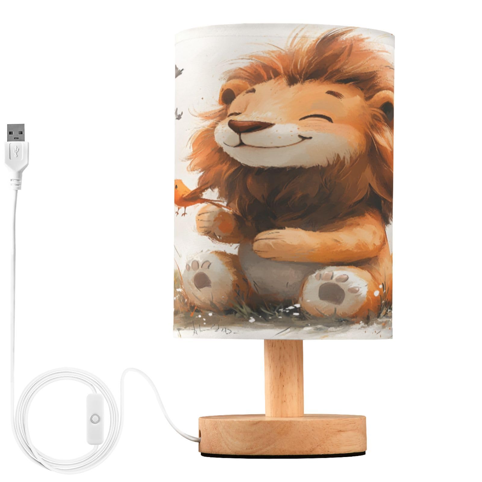 ALAZA Painting Lion Bird Blossom Decor Bedside Table Lamp with USB Port for Bedroom Nightstand Office Desk LED Bulb Included