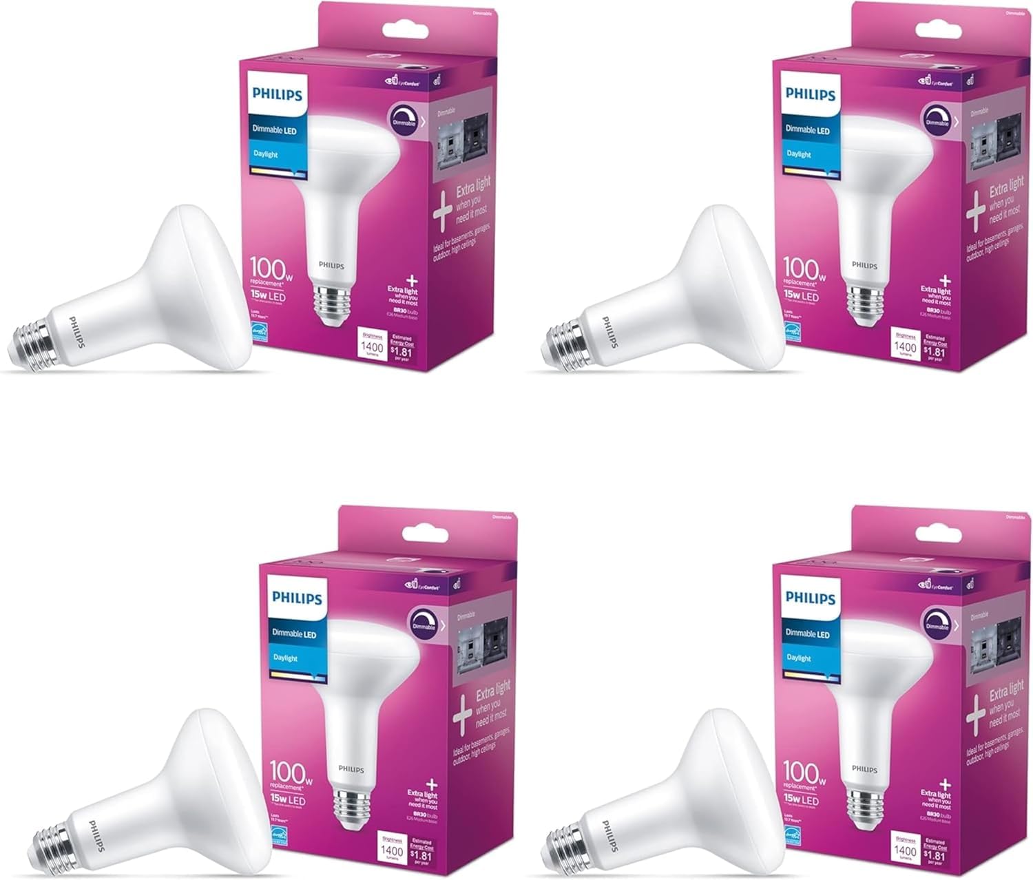 Philips Led Br30 Globe Light Bulbs - 1400 Lumen - Flicker-Free Dimmable Light Bulb With Eyecomfort Technology - Daylight (5000K)