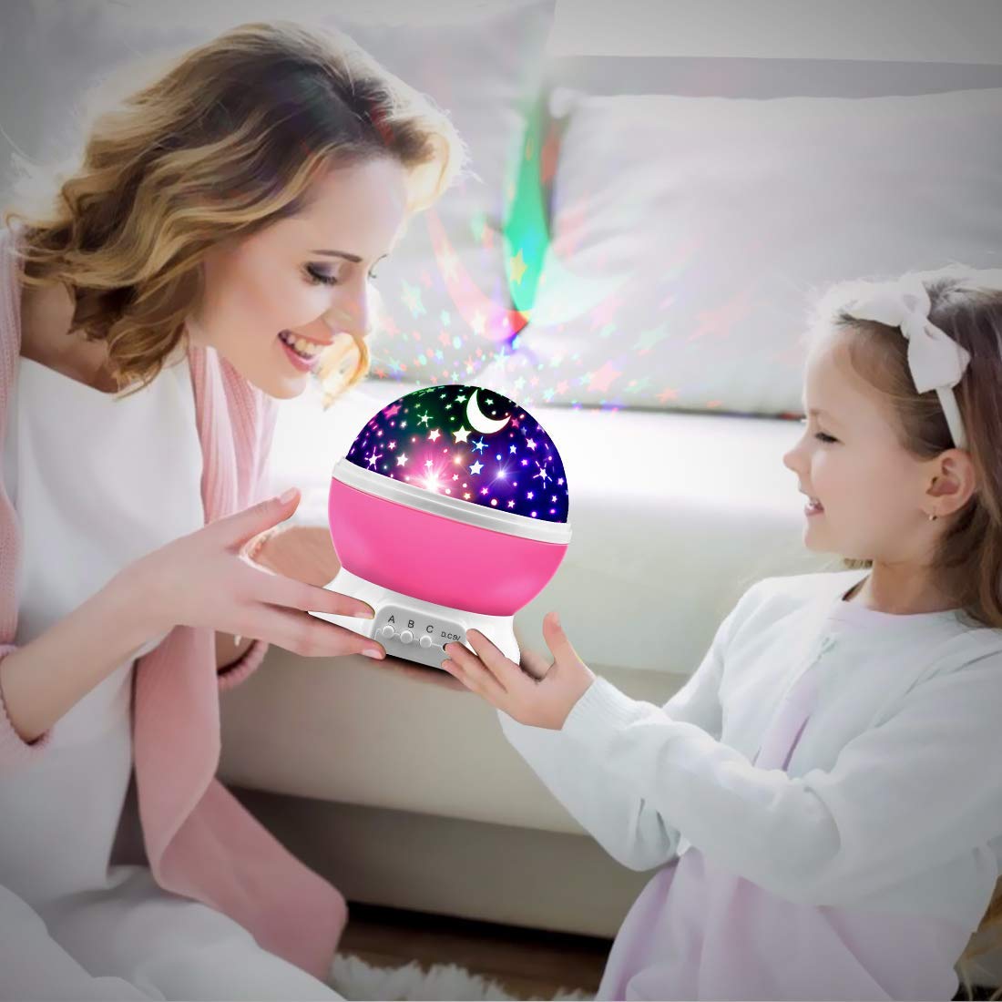 MOKOQI Star Projector Night Light Lamp for Kids, Rotating Moon & Star, Pink, Model 012-1361B, Fun Gifts for Ages 1-14