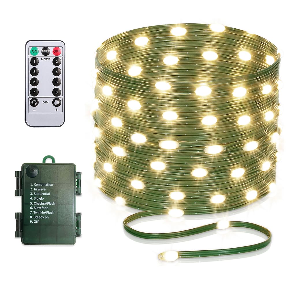 KepStars Battery Operated String Lights, 16.5ft 50 LED Twinkle Fairy String Lights Battery Powered with Remote & Timer for Indoor Outdoor Christmas Trees Wreath Decoration Party Bedroom - Warm White