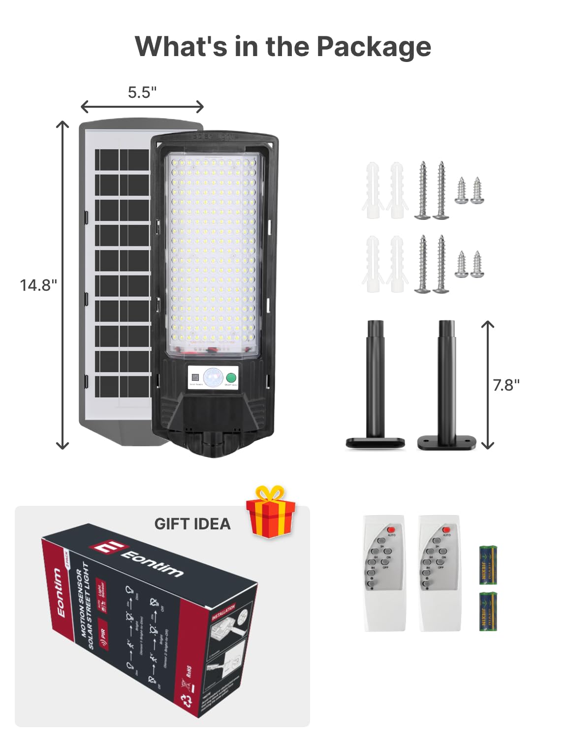 Eontim Solar Street Light  2 Pack Wide-Angle Led Solar Flood Light With Motion Sensor  Waterproof Solar Powered Outdoor Security Lighting For Yard  Driveway  Barn