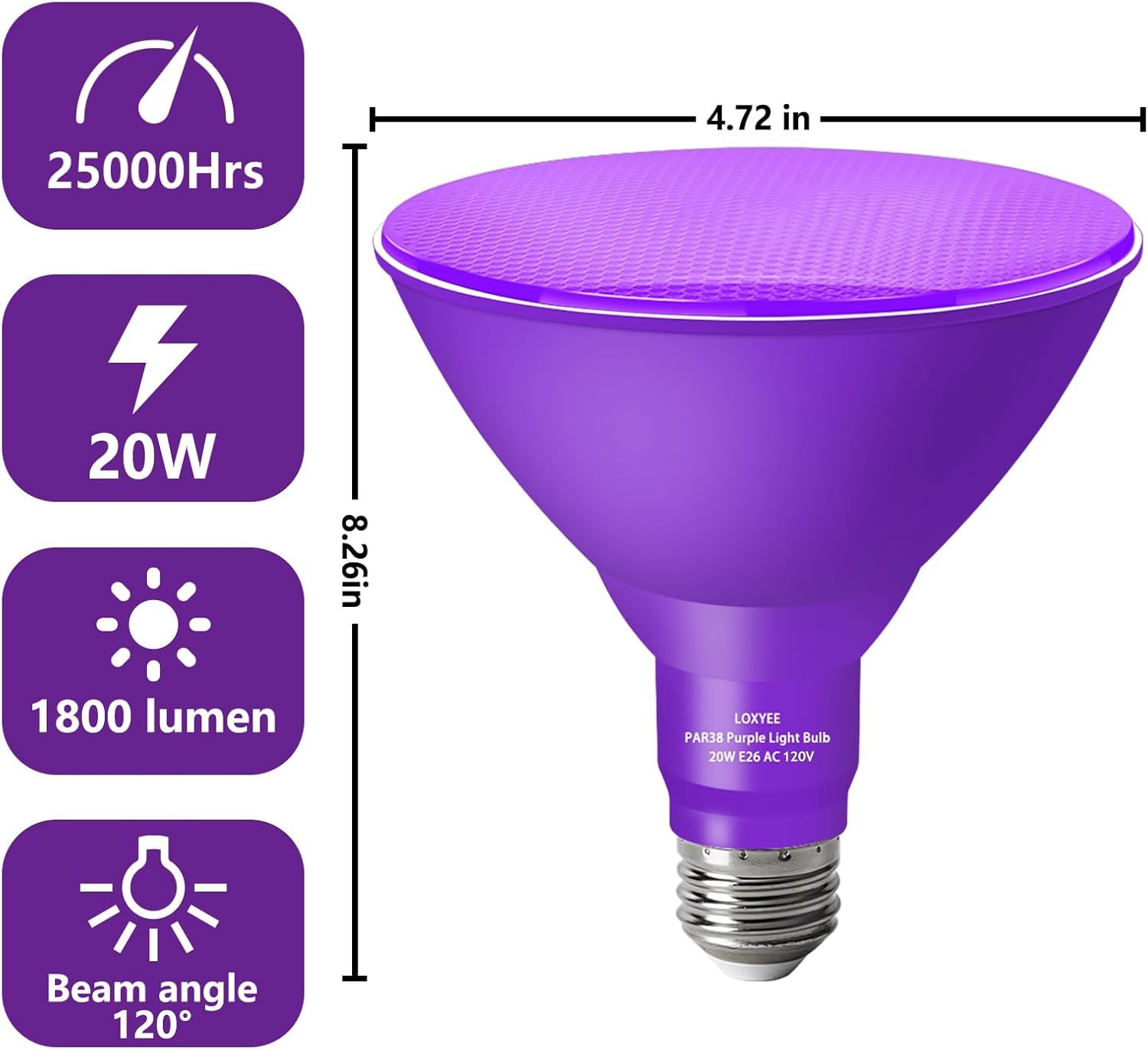 Loxyee Par38 Flood Orange Purple Light Bulbs 2 Pack Dimmable E26 Base Purple Orange Flood Light Outoor(20W Replace To 200W) Halloween Light Bulb For Outside Christmas Holiday Lighting
