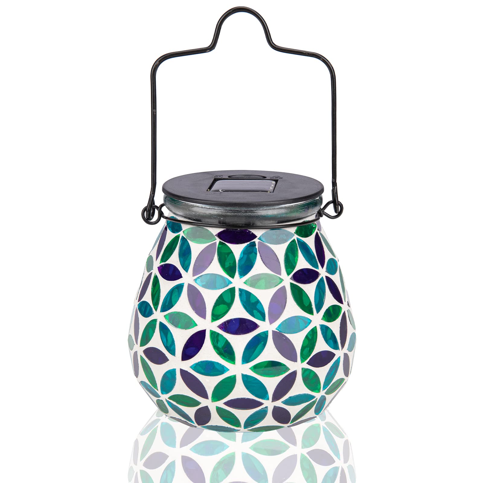 Afirst Mosaic Solar Lantern - Glass Hanging Light, Waterproof, Kaleidoscope, Model 4428731