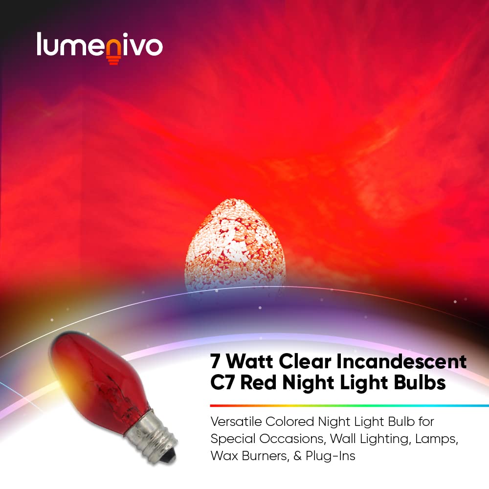 Lumenivo C7 Watt Red Incandescent C7 Colored Night Light Bulbs 7W C7 Red Christmas Village Light Bulbs - Candelabra Base Red Bul
