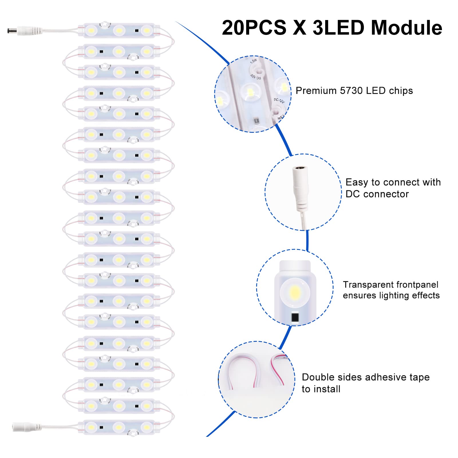 Pomelotree Led Window Lights, 20Ft Waterproof 5050 Led Module, 2-Pack, White, Ideal For Business Advertising And Storefront Displays