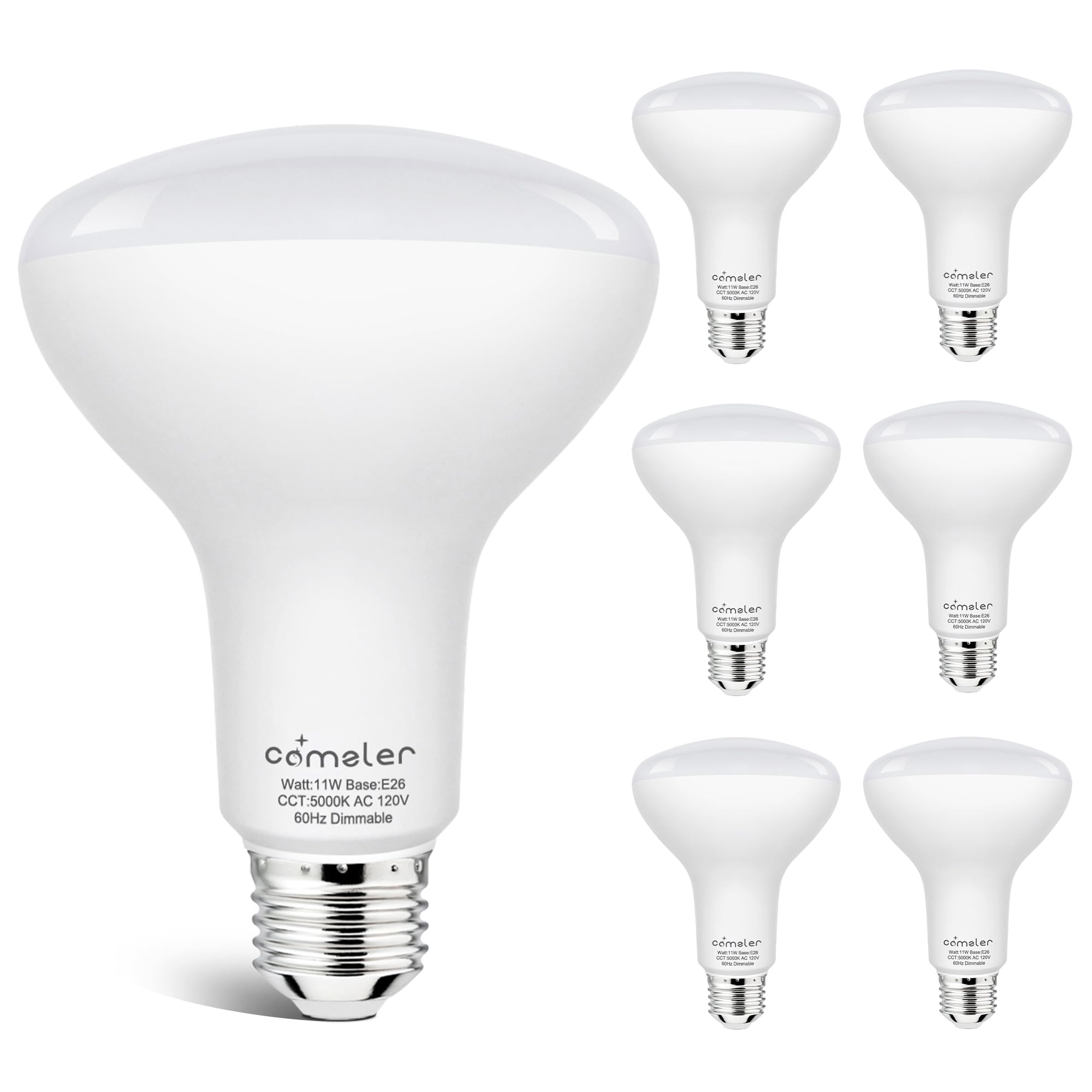 comzler 6 Pack BR30 Flood LED Light Bulbs, 5000K Daylight, 65W Equivalent, E26 Base Recessed Can Light Bulbs, Dimmable 120VAC CR