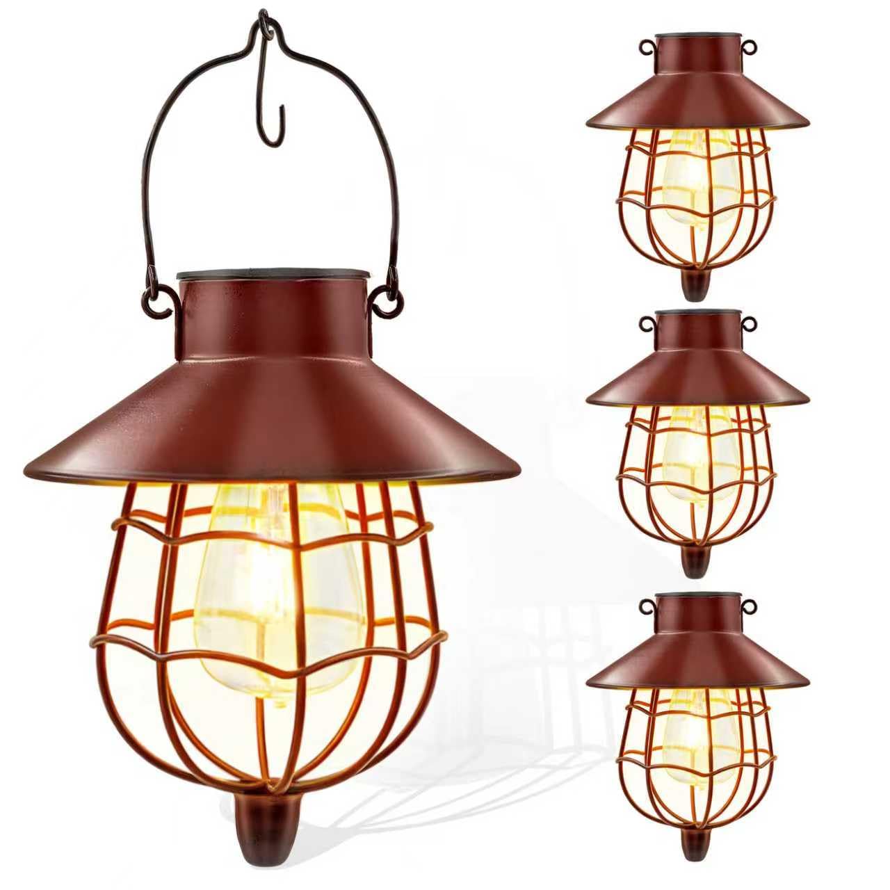 4 Pack Solar Lantern Outdoor Waterproof, Metal Solar Hanging Lamp with Warm White Bulb,Solar Lights Outdoor Design for Garden Ya
