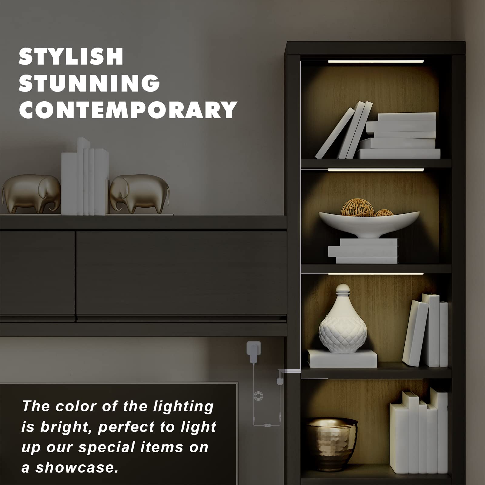JUSJUBR Natural White LED Display Cabinet Lights, Dimmable Shelf Lighting, 12 inch, Aluminum, Model JUSJUBR-