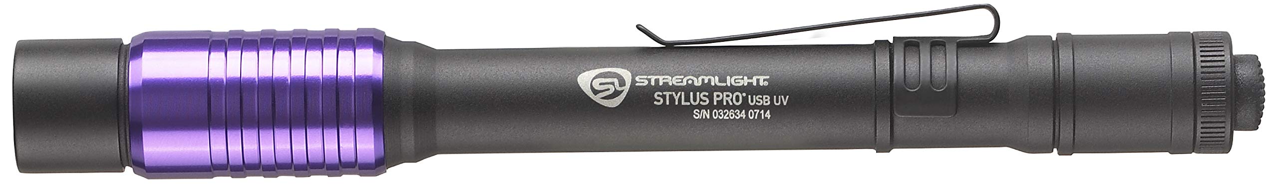 Streamlight Stylus Pro USB Penlight, 400nm UV, USB Rechargeable, Aluminum, Model 66148, Black