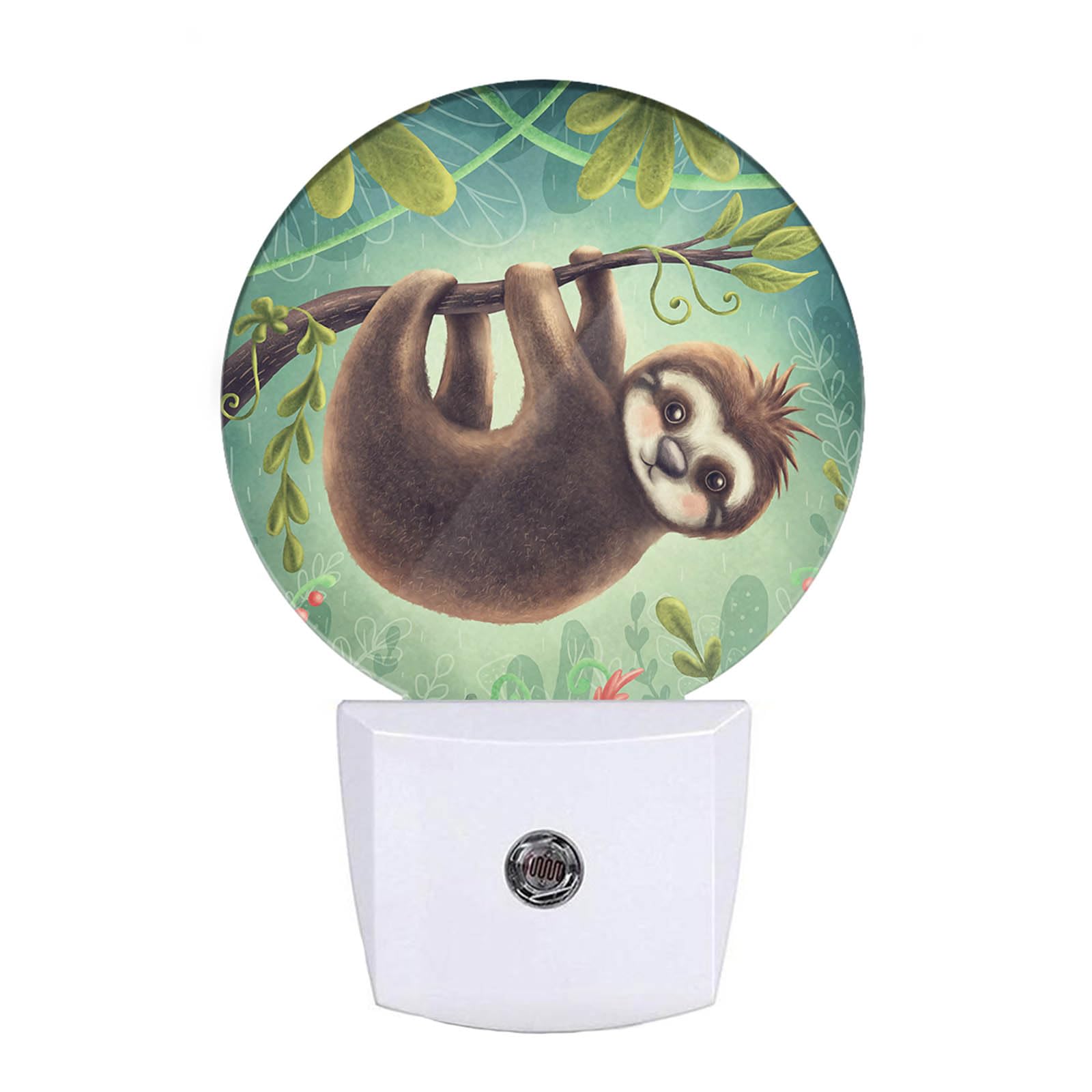 EKOBLA Sloth Hanging on Tree Night Light Tropical Jungle Cute Animal Night Lights Plug into Wall Dusk to Dawn Sensor LED Lamp fo