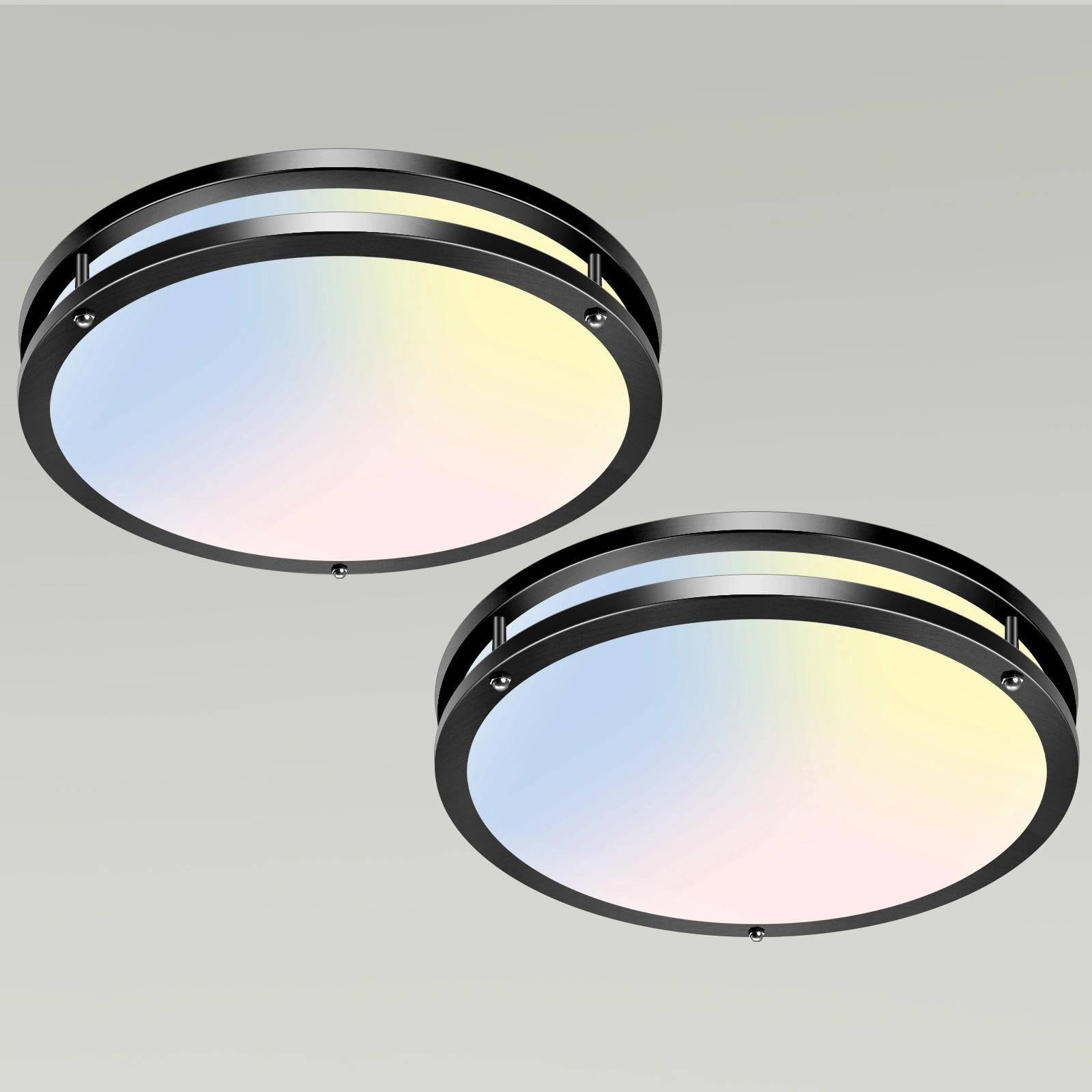 libtit 13 Inch Flush Mount Ceiling Lights  Dimmable 3000K-6500K Adjustable LED Ceiling Light  24W Round Slim Light Fixture Black for Kitchen Bedroom Kitchen Bedroom Hallway-2 Pack